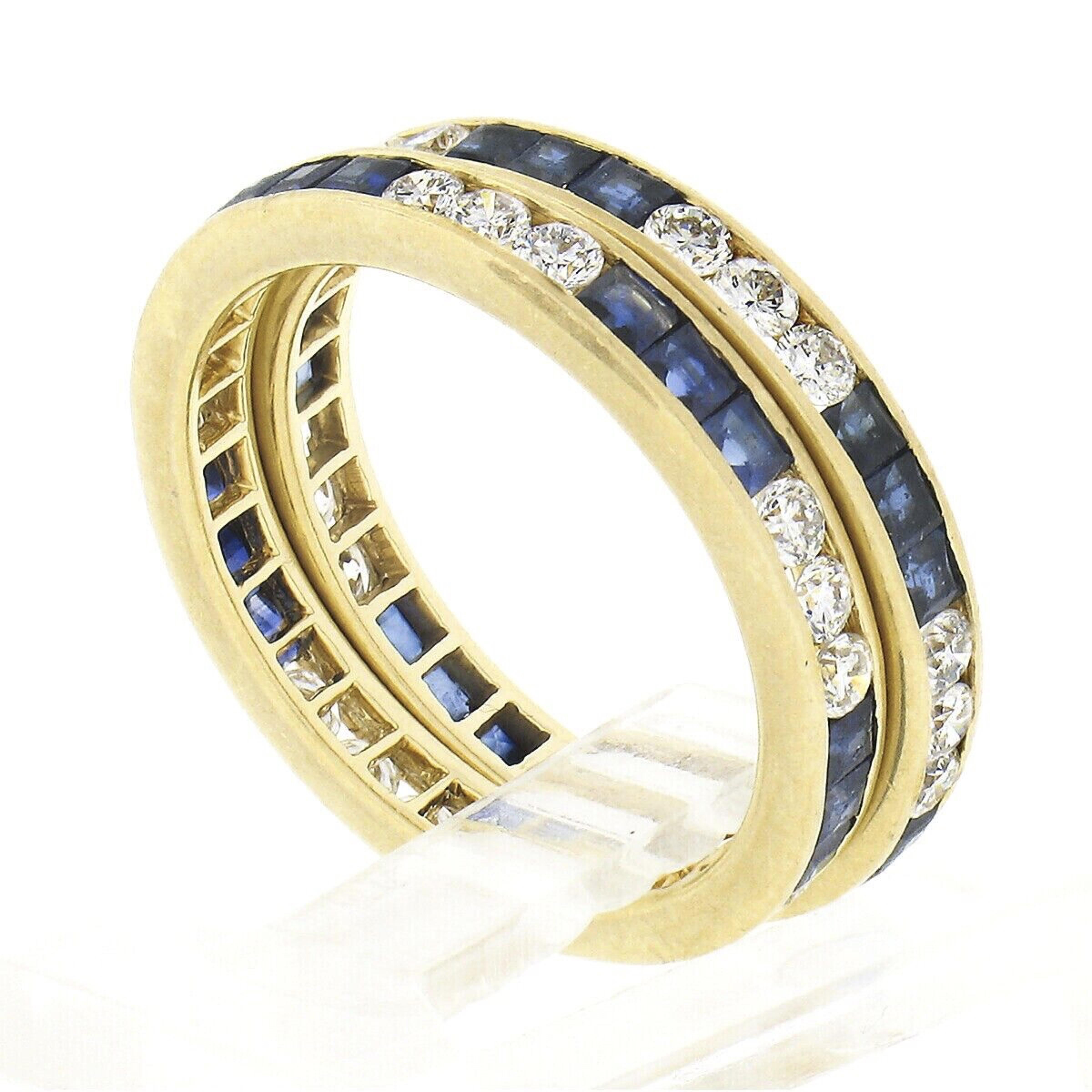 '2' Vintage 18K Gold Alternating Sapphire & Diamond Eternity Guard Band Rings 4