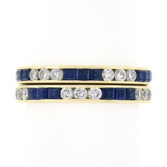 '2' Vintage 18K Gold Alternating Sapphire & Diamond Eternity Guard Band Rings