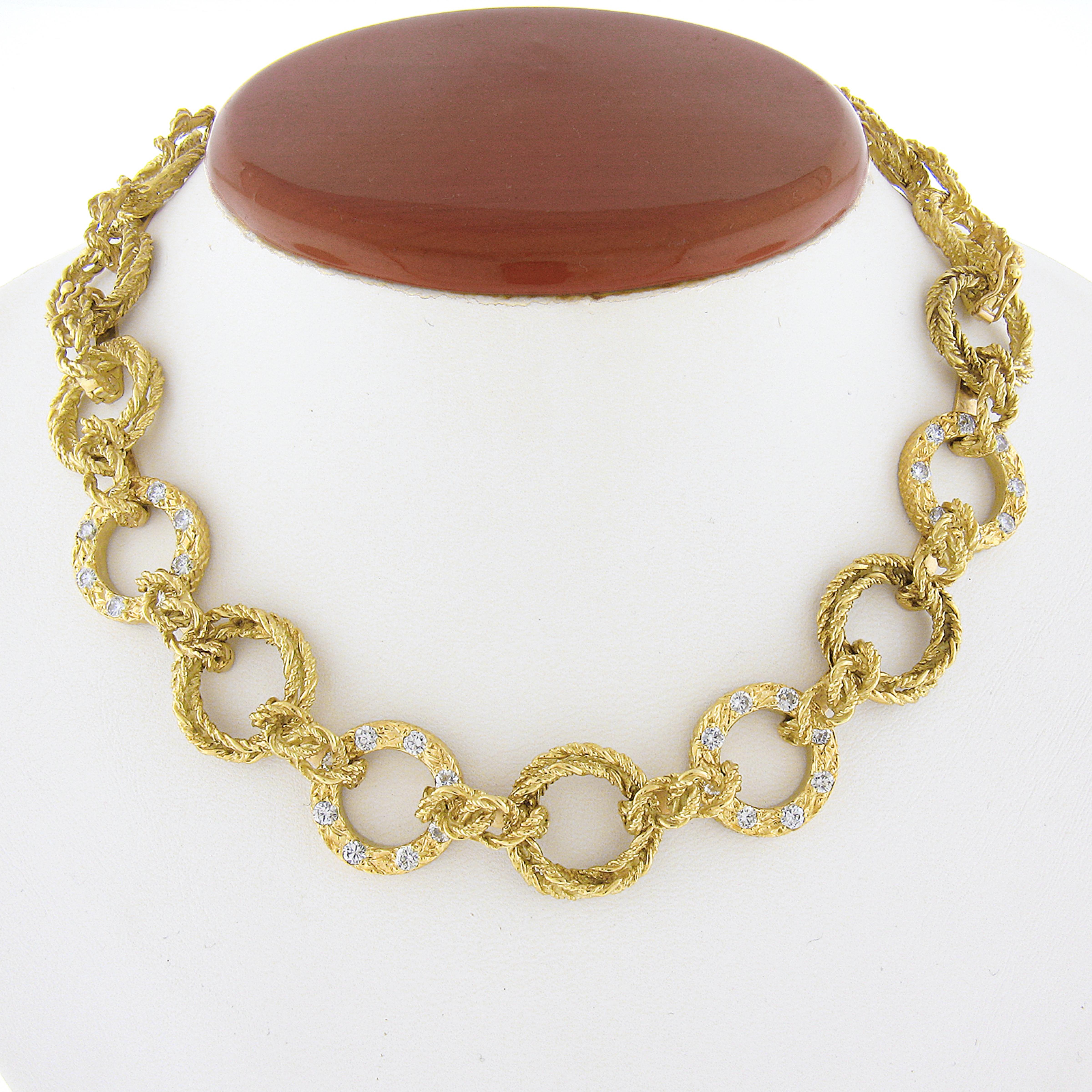 Retro (2) Vintage 18k Gold Interlocking Textured Twisted Wire w/ Diamond Bracelet Set For Sale