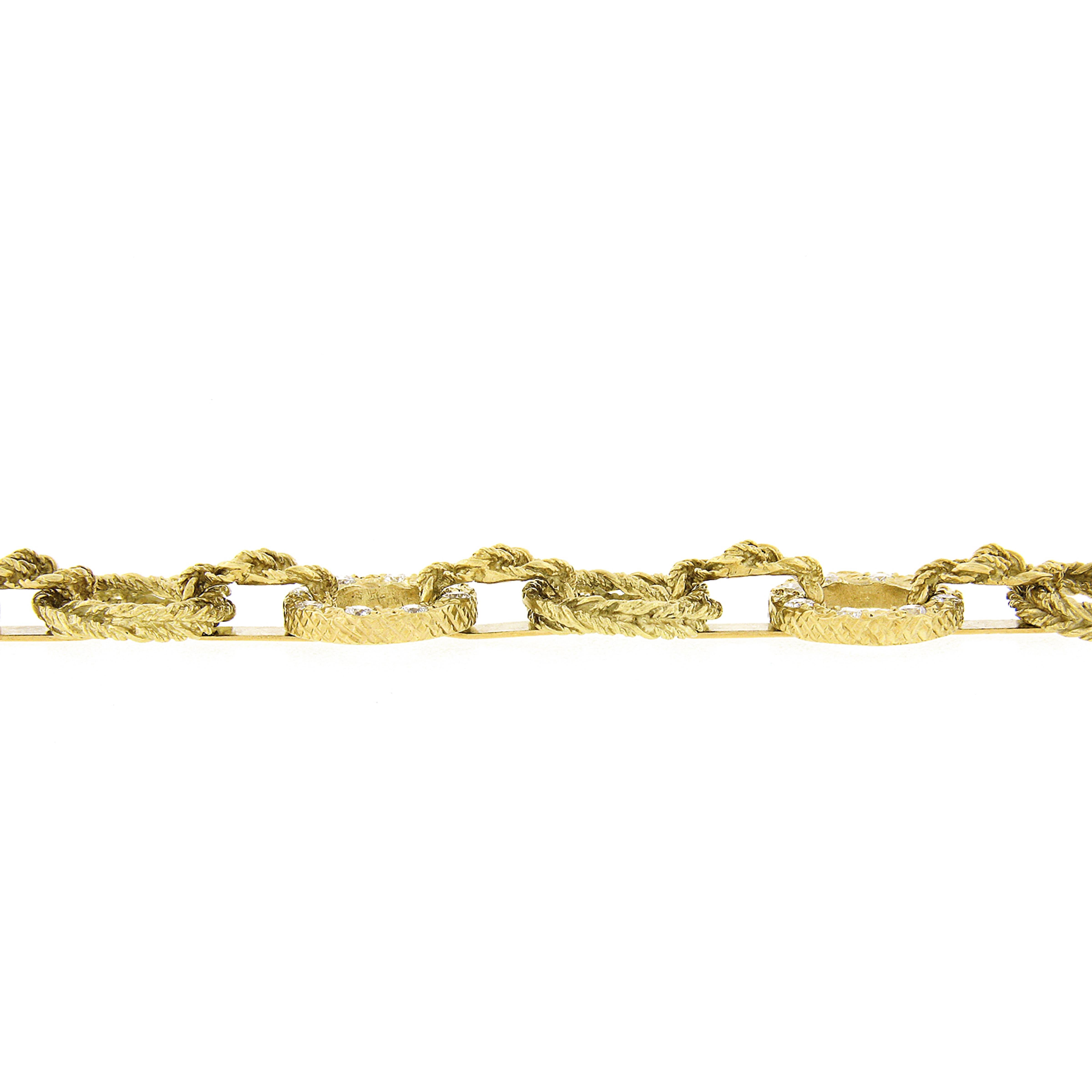 Women's (2) Vintage 18k Gold Interlocking Textured Twisted Wire w/ Diamond Bracelet Set For Sale