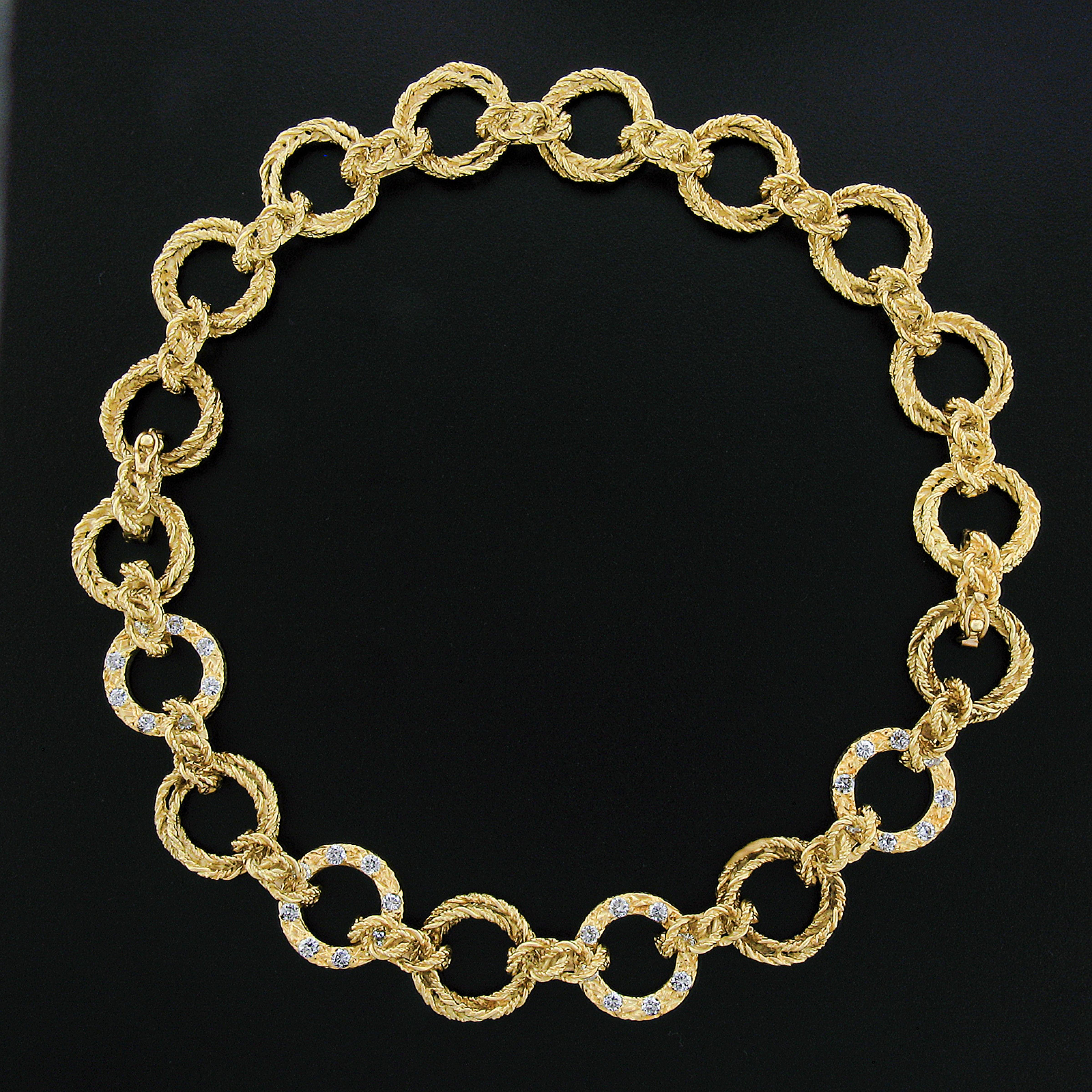 (2) Vintage 18k Gold Interlocking Textured Twisted Wire w/ Diamond Bracelet Set For Sale 1