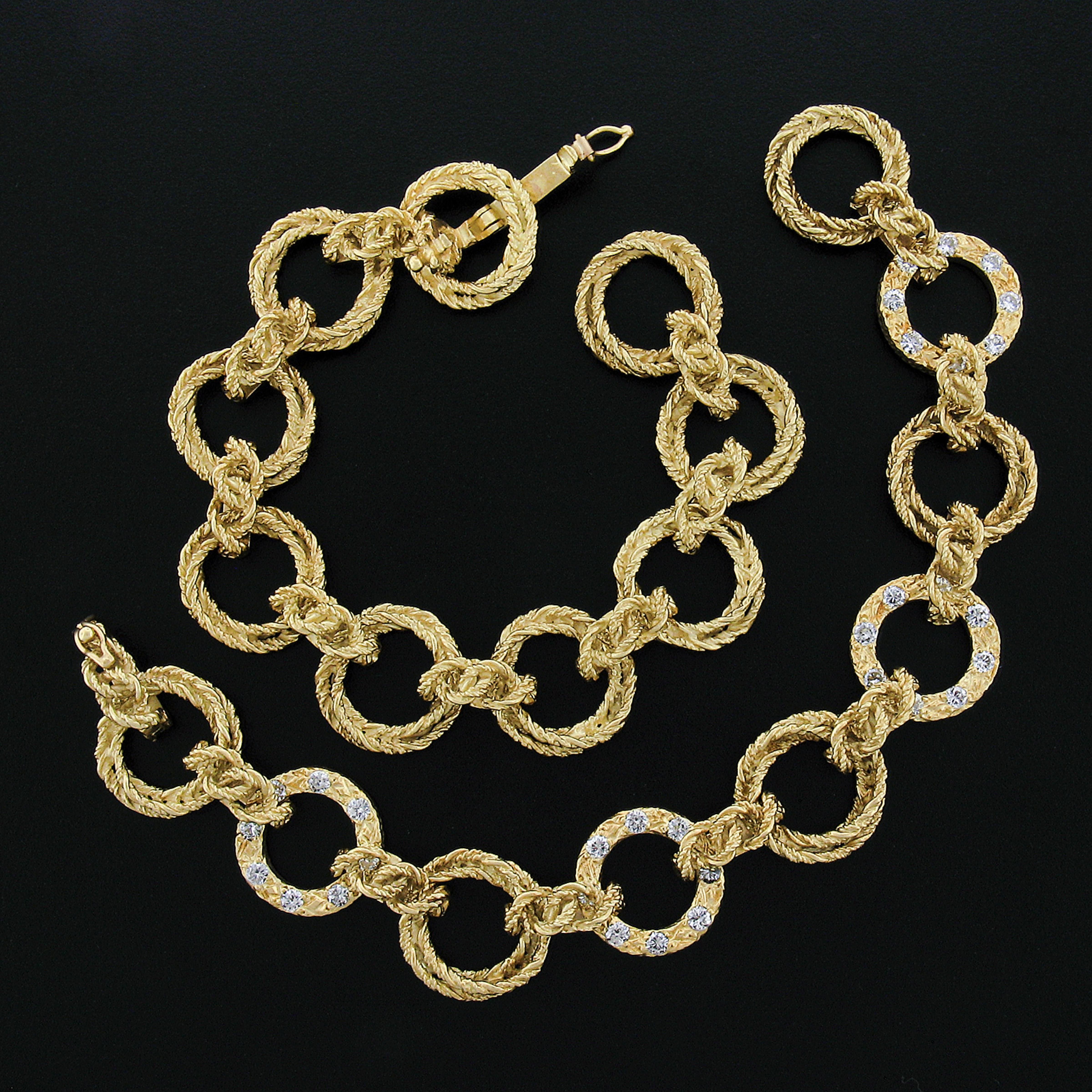 (2) Vintage 18k Gold Interlocking Textured Twisted Wire w/ Diamond Bracelet Set For Sale 2