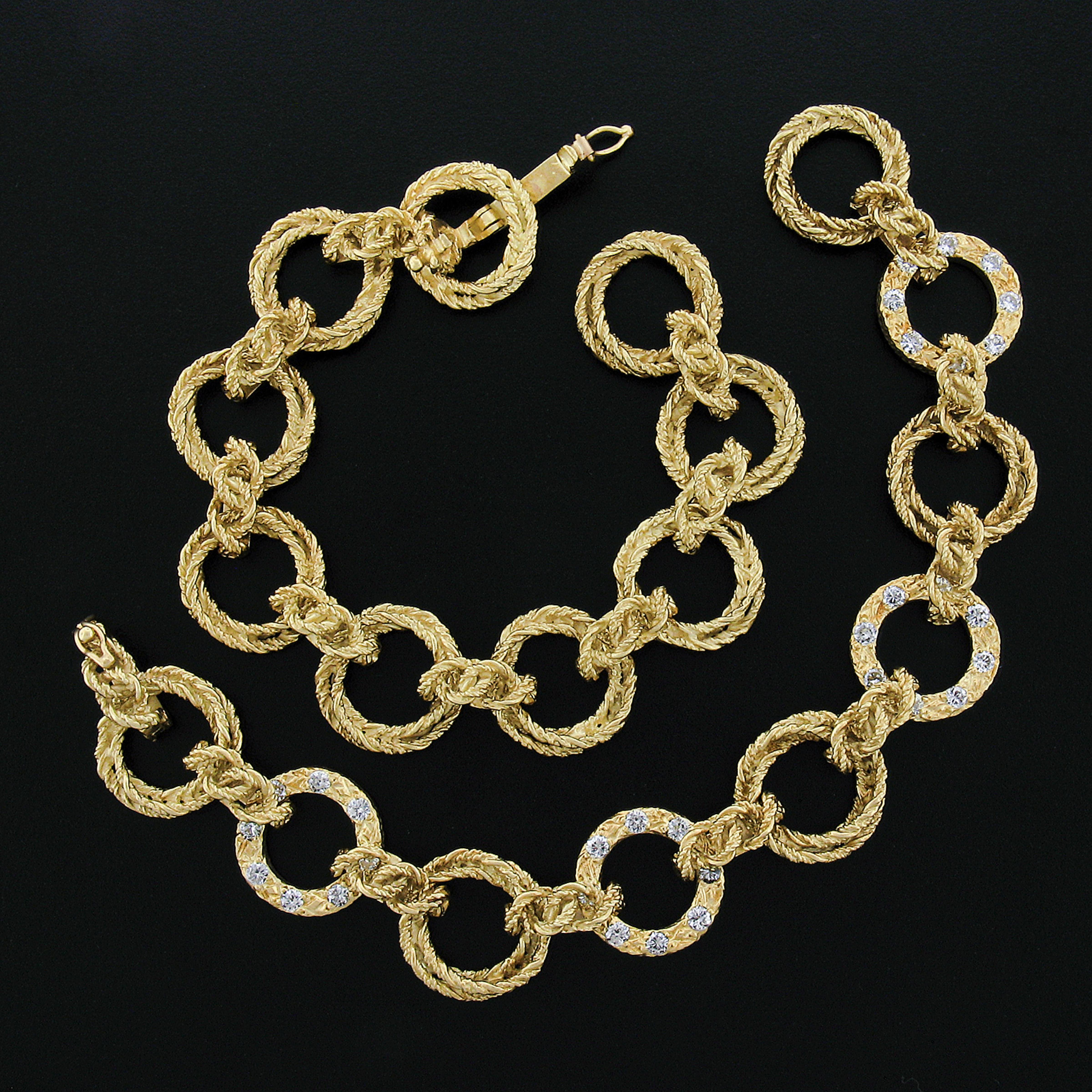 (2) Vintage 18k Gold Interlocking texturierte verdrehte Draht mit Diamant-Armband-Set 3