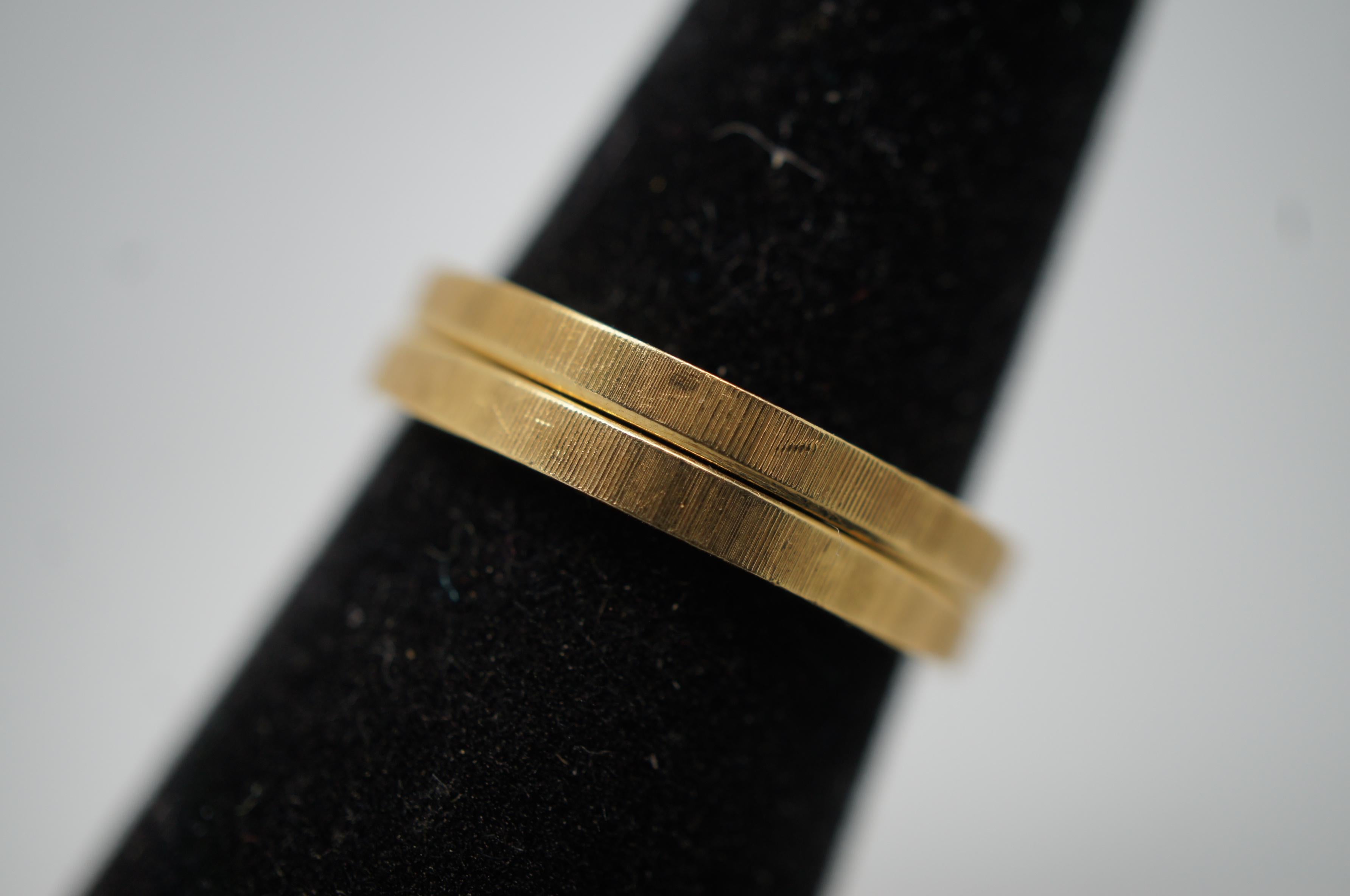 Art Deco 2 Vintage 18K Yellow Gold Textured Rings Anniversary Wedding Band 5g 6.5 For Sale