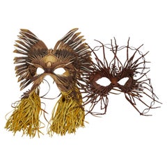 2 Vintage 1980s JL Chuites Leather Tassel Mardi Gras Face Masks