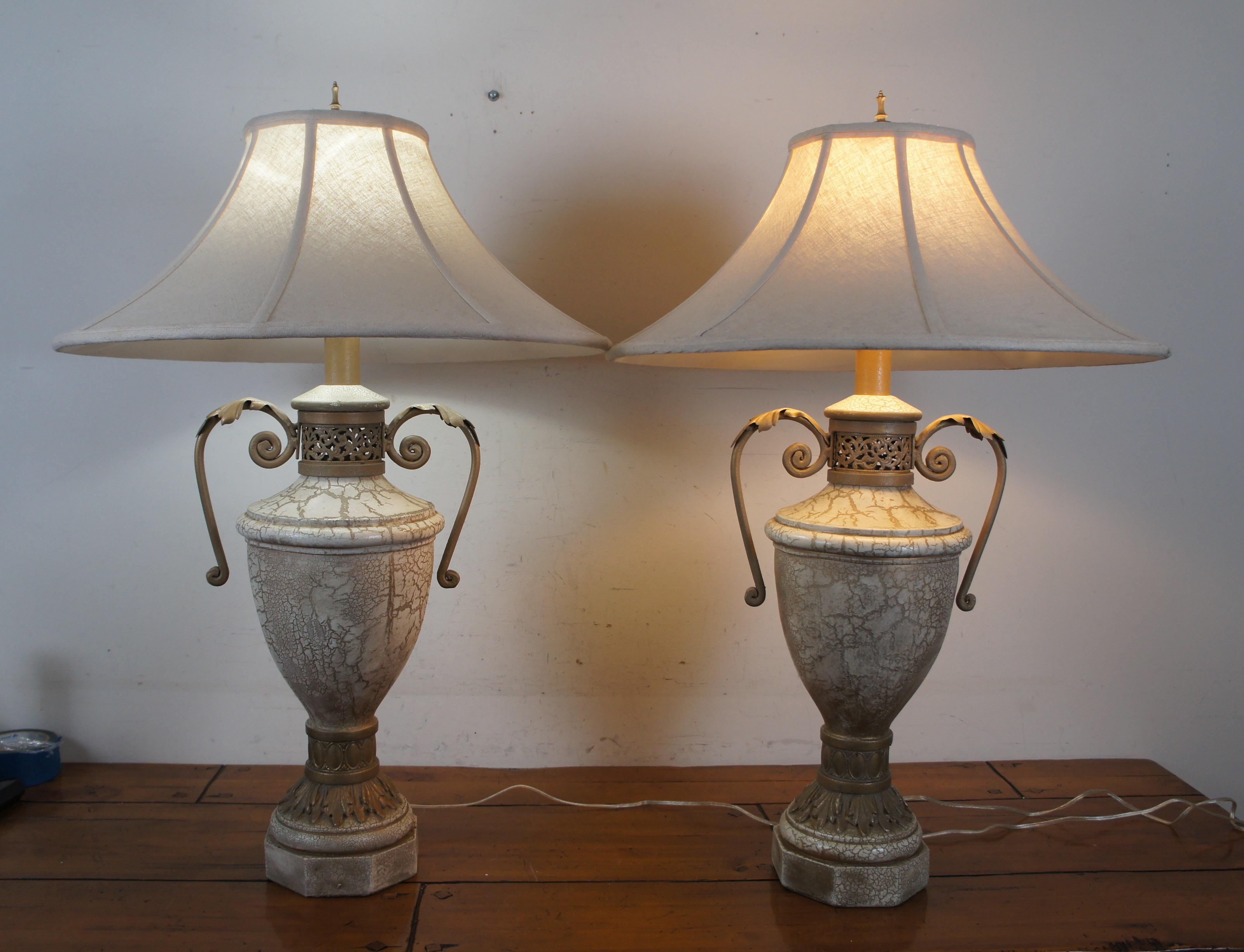 2 Vintage 1990s Ultimate Mfg Co Neoclassical Marbled Trophy Urn Lamps Pair For Sale 6