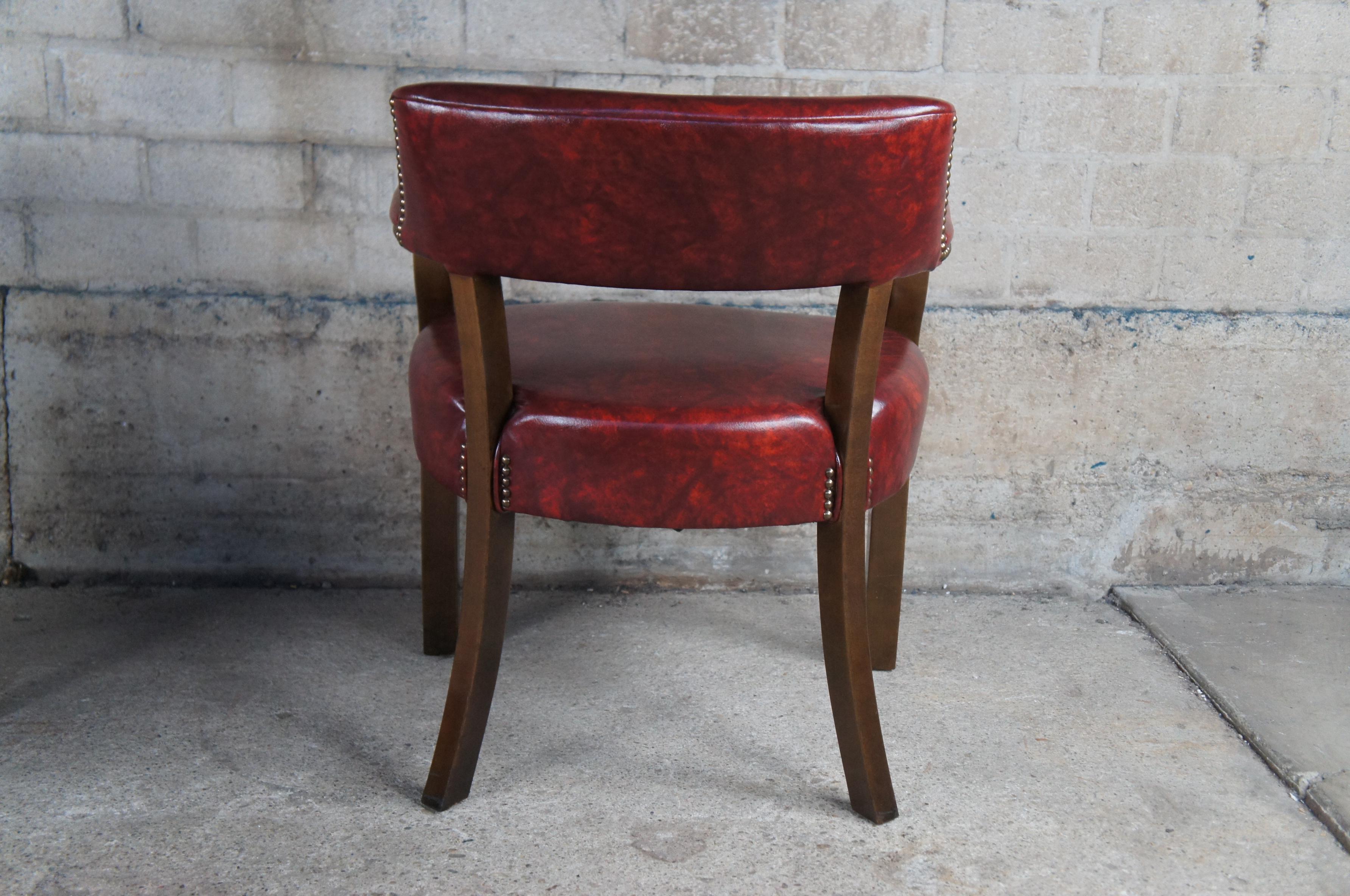 2 Vintage 1994 Miller Desk Inc Red Vinyl Nailhead Office Arm Chairs 1