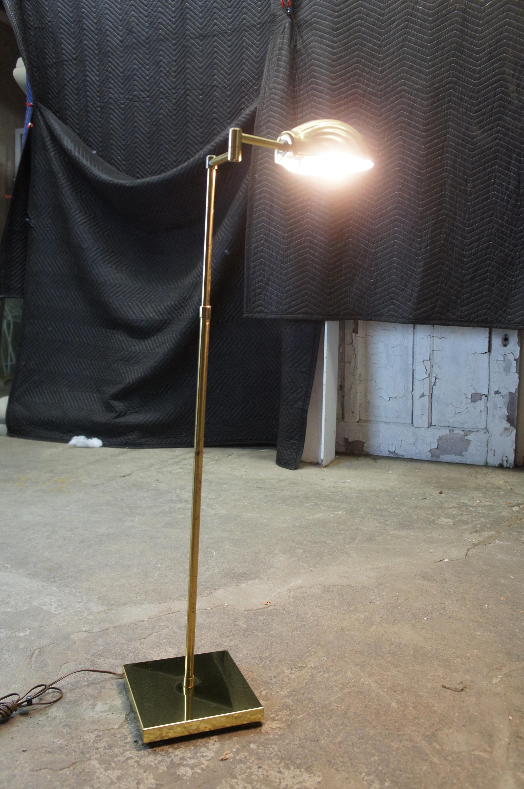 2 Vintage Alsy Clam Shell Brass Adjustable Swing Arm Library Reading Floor Lamp 4