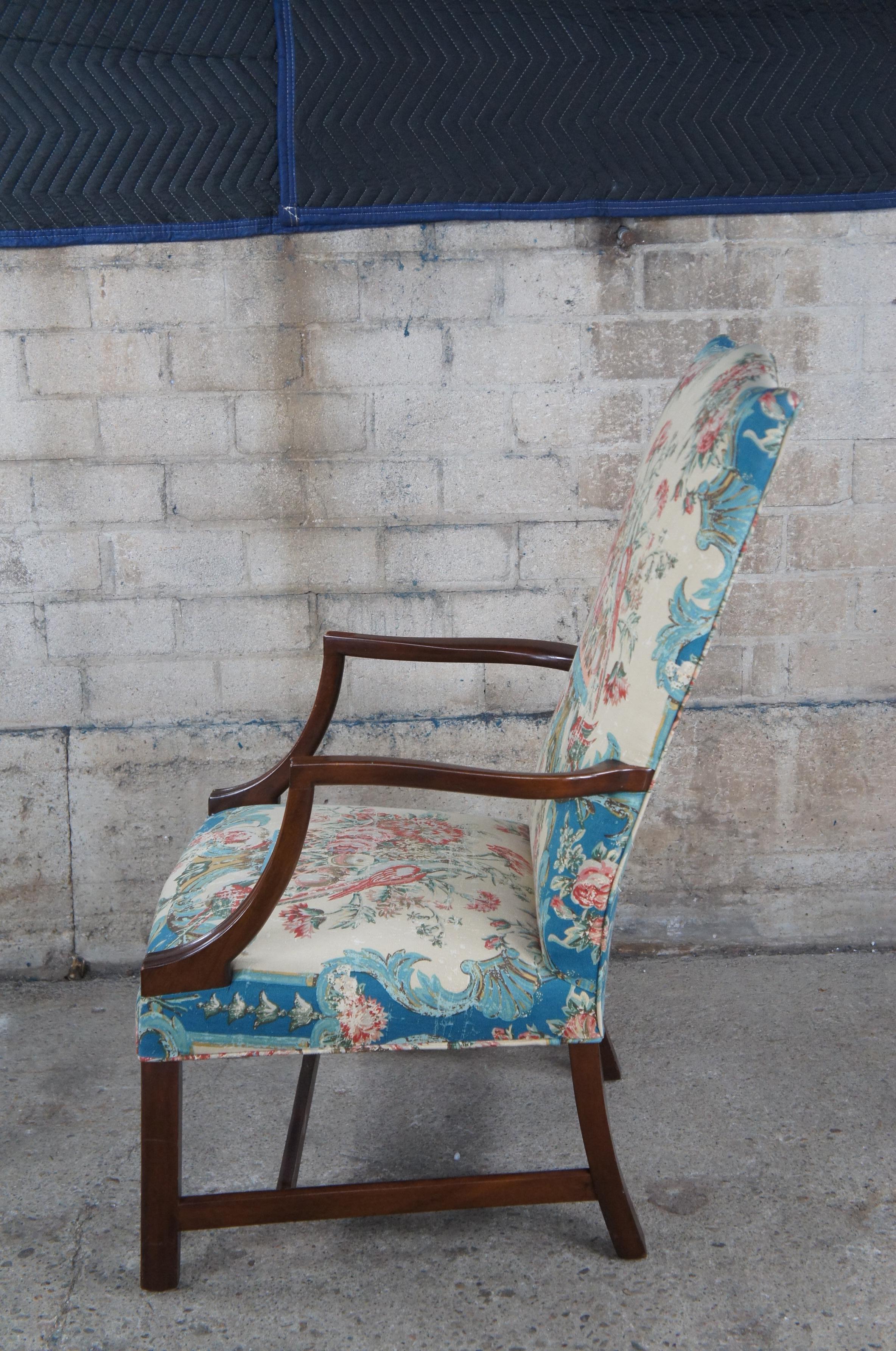 20th Century 2 Vintage American Federal Style Mahogany Martha Washington Lolling Arm Chairs