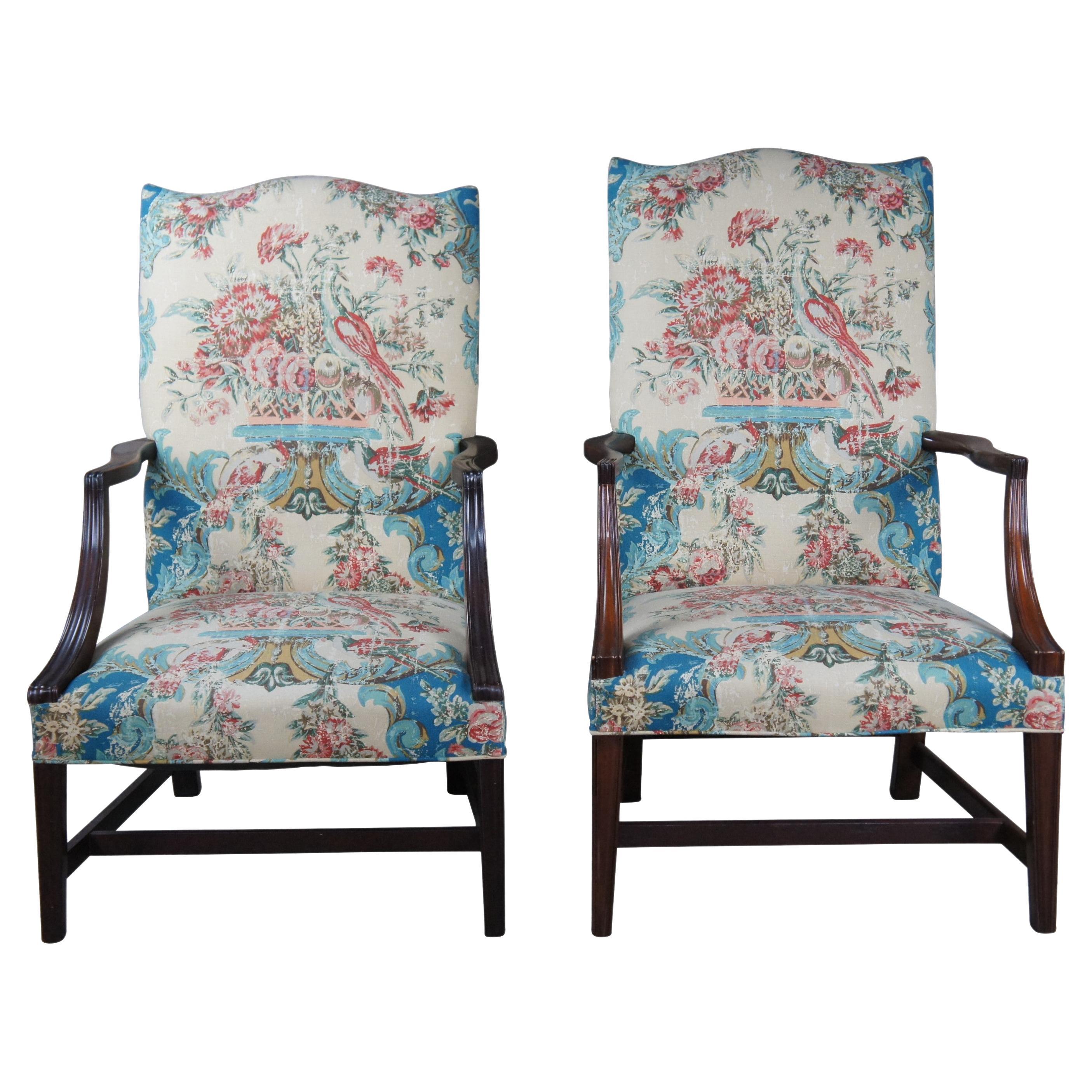 2 Vintage American Federal Style Mahogany Martha Washington Lolling Arm Chairs 