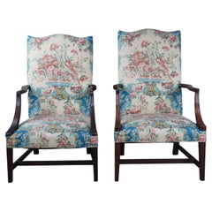2 Vintage American Federal Style Mahogany Martha Washington Lolling Arm Chairs