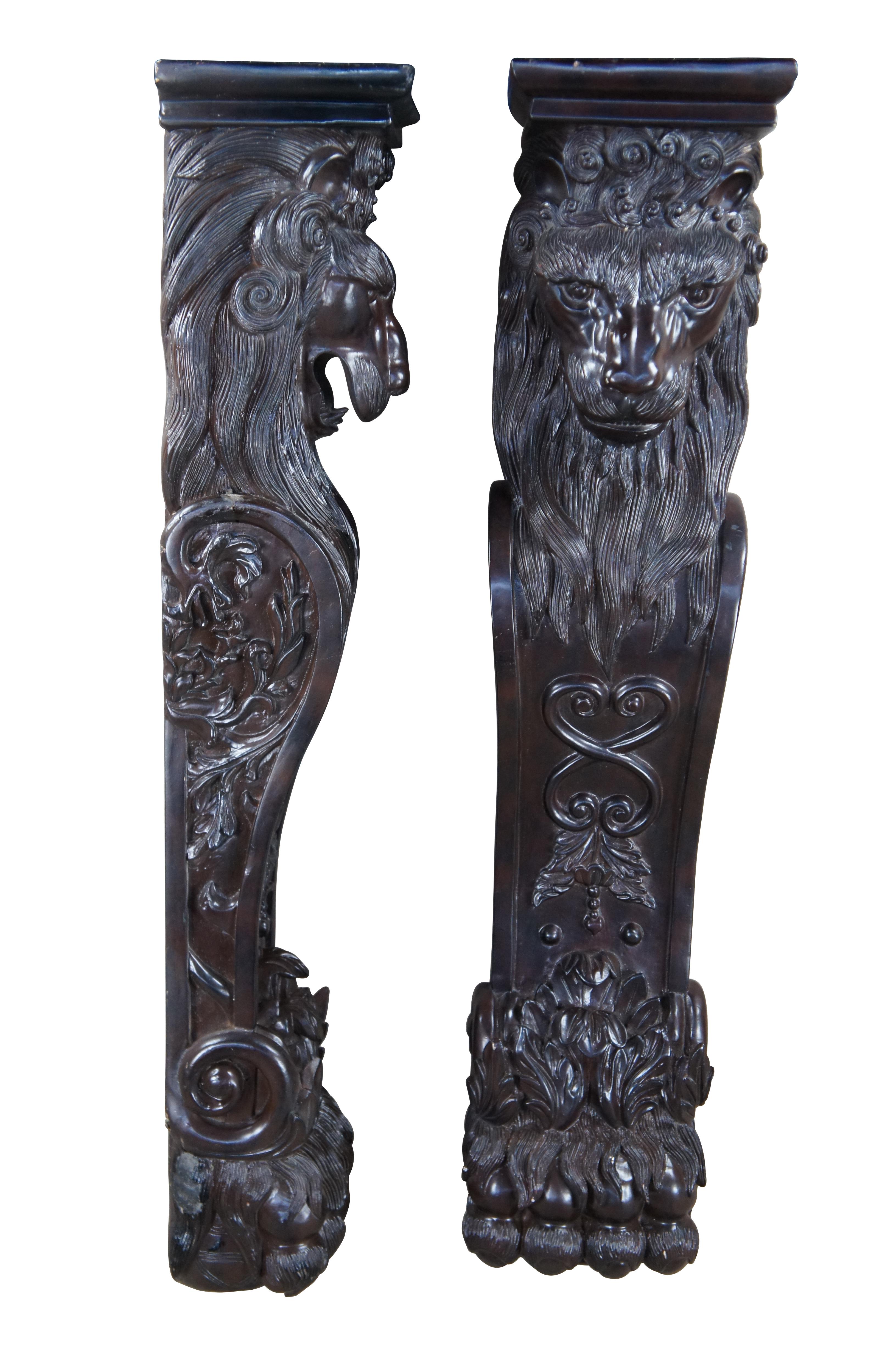 2 architektonische Vintage-Skulpturenständer mit Löwenkopf und Krappen, Korbeln, Säulen und Säulen, Pillen, 49