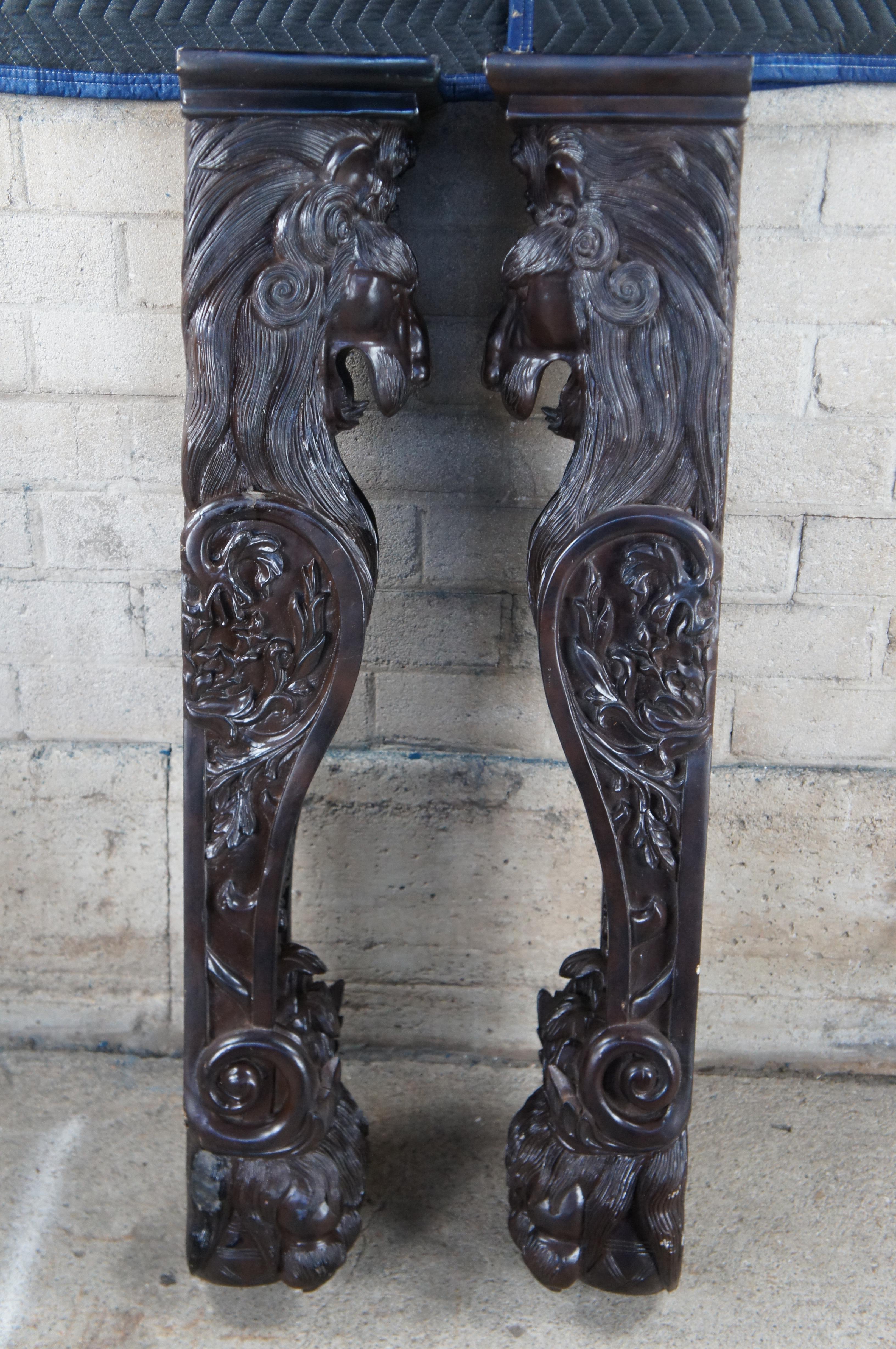 2 architektonische Vintage-Skulpturenständer mit Löwenkopf und Krappen, Korbeln, Säulen und Säulen, Pillen, 49