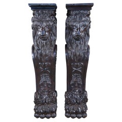 2 Corbeaux à tête de lion architecturaux vintage Colonnes Piliers Sculpture Stands 49"