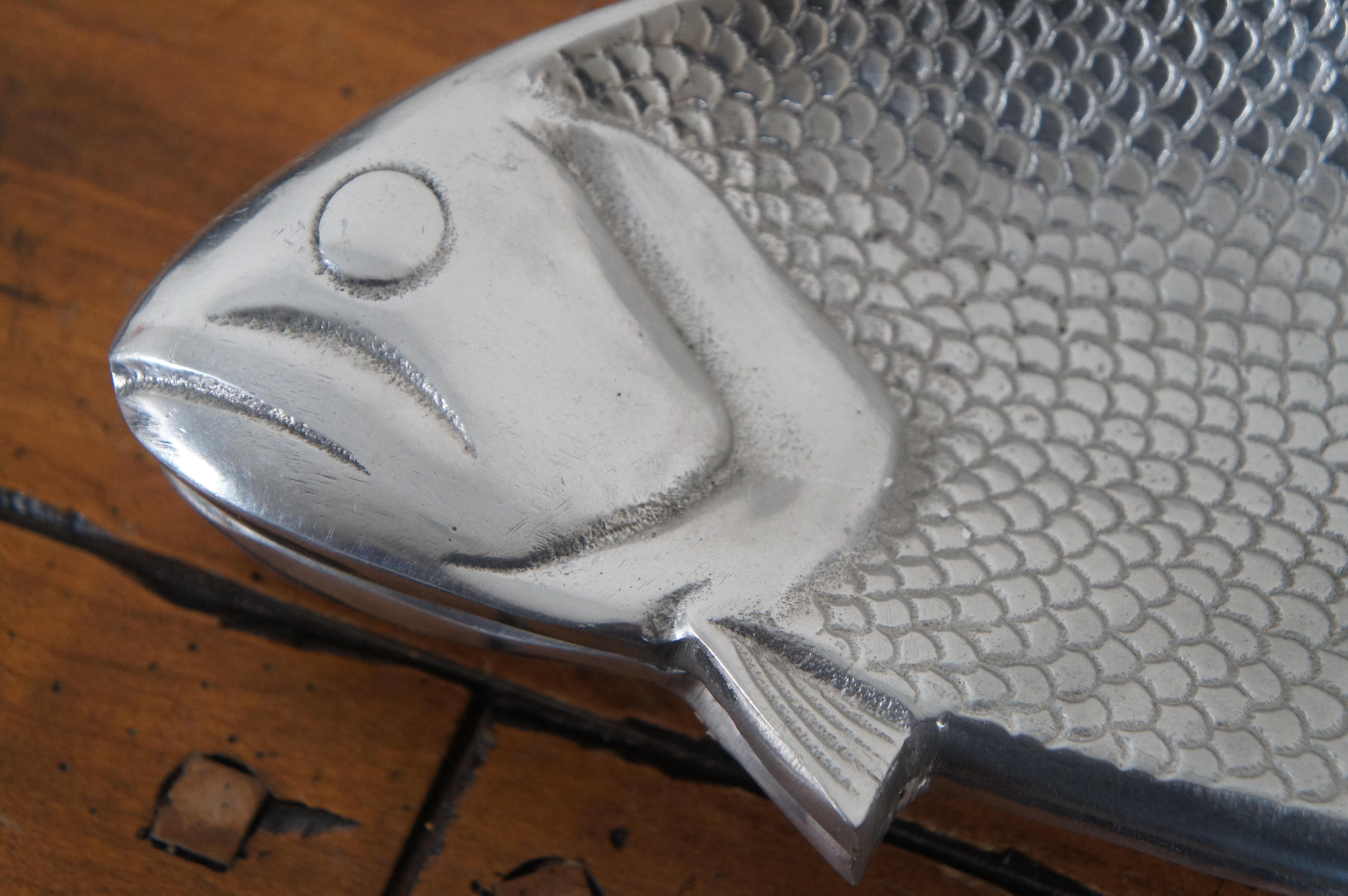2 Vintage Arthur Court Cast Aluminum Trout Fish Serving Tray Platter Pair 20
