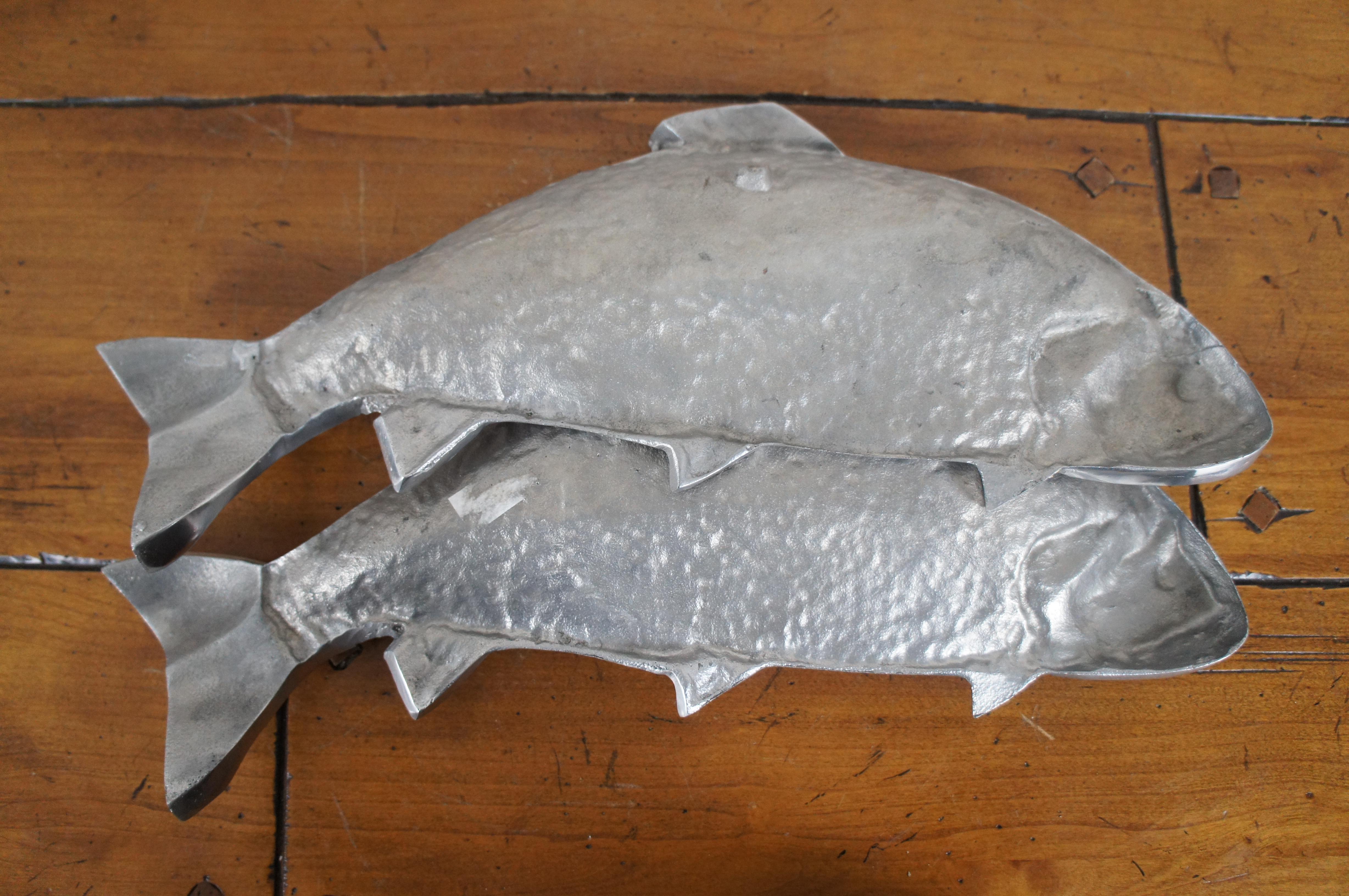 2 Vintage Arthur Court Cast Aluminum Trout Fish Serving Tray Platter Pair 20