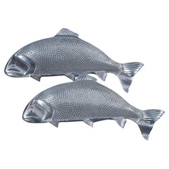 2 Retro Arthur Court Cast Aluminum Trout Fish Serving Tray Platter Pair 20"