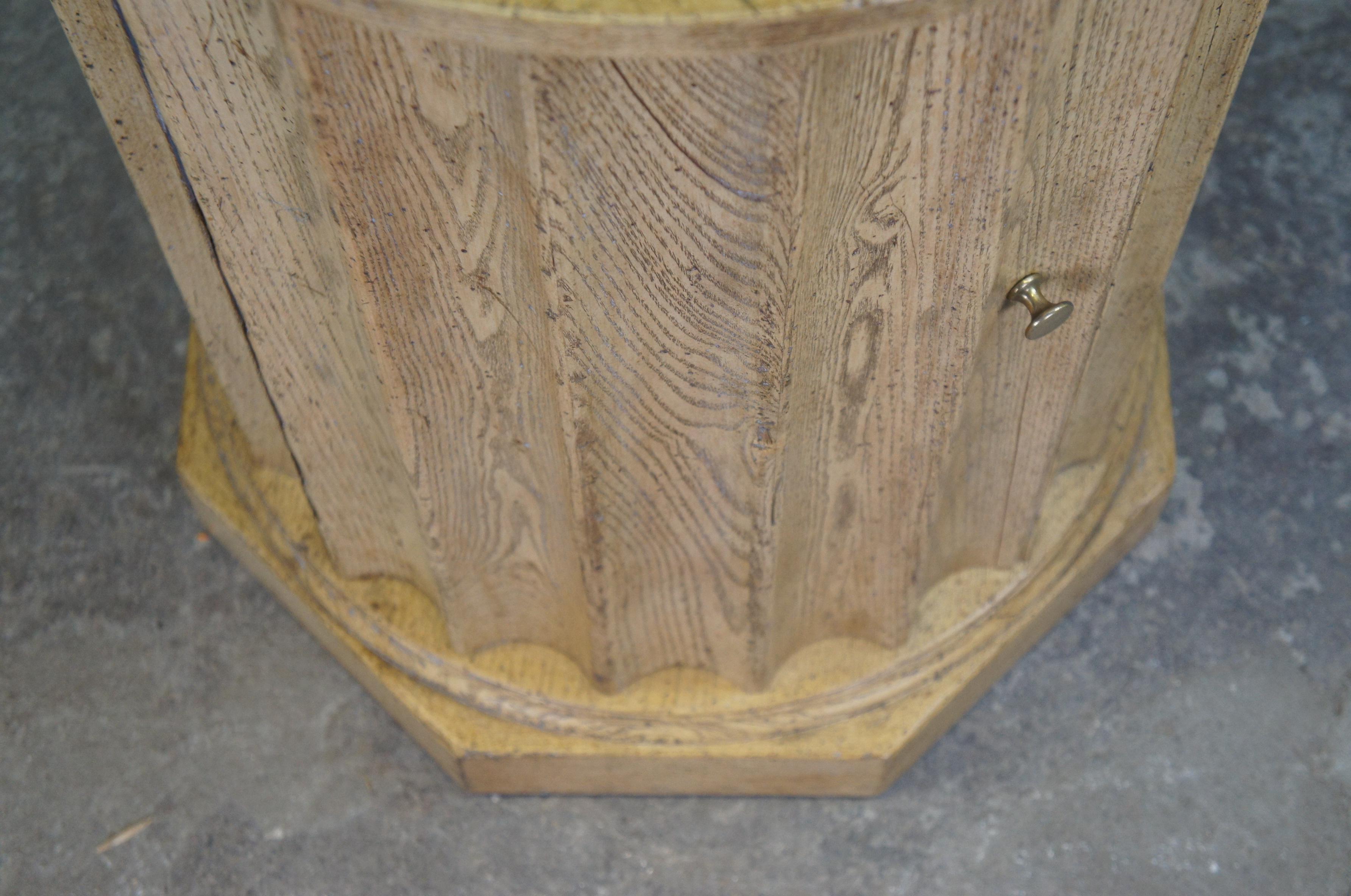 2 Vintage Baker Corinthian Column Scalloped Oak Pedestal Side Tables Cabinets 1