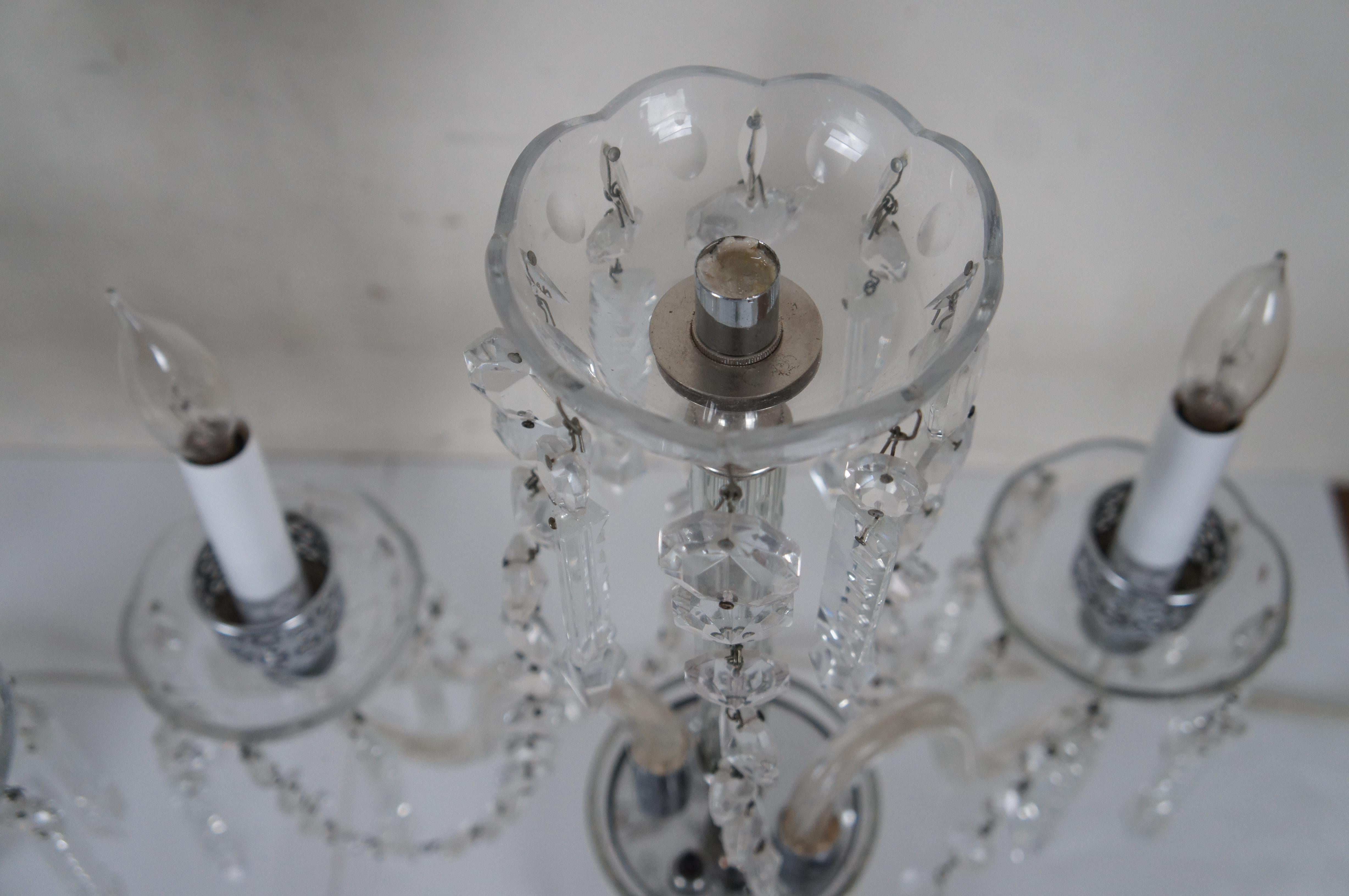 2 Vintage Bohemian Cut Crystal 3 Arm Candelabra Girandole Buffet Table Lamps For Sale 6