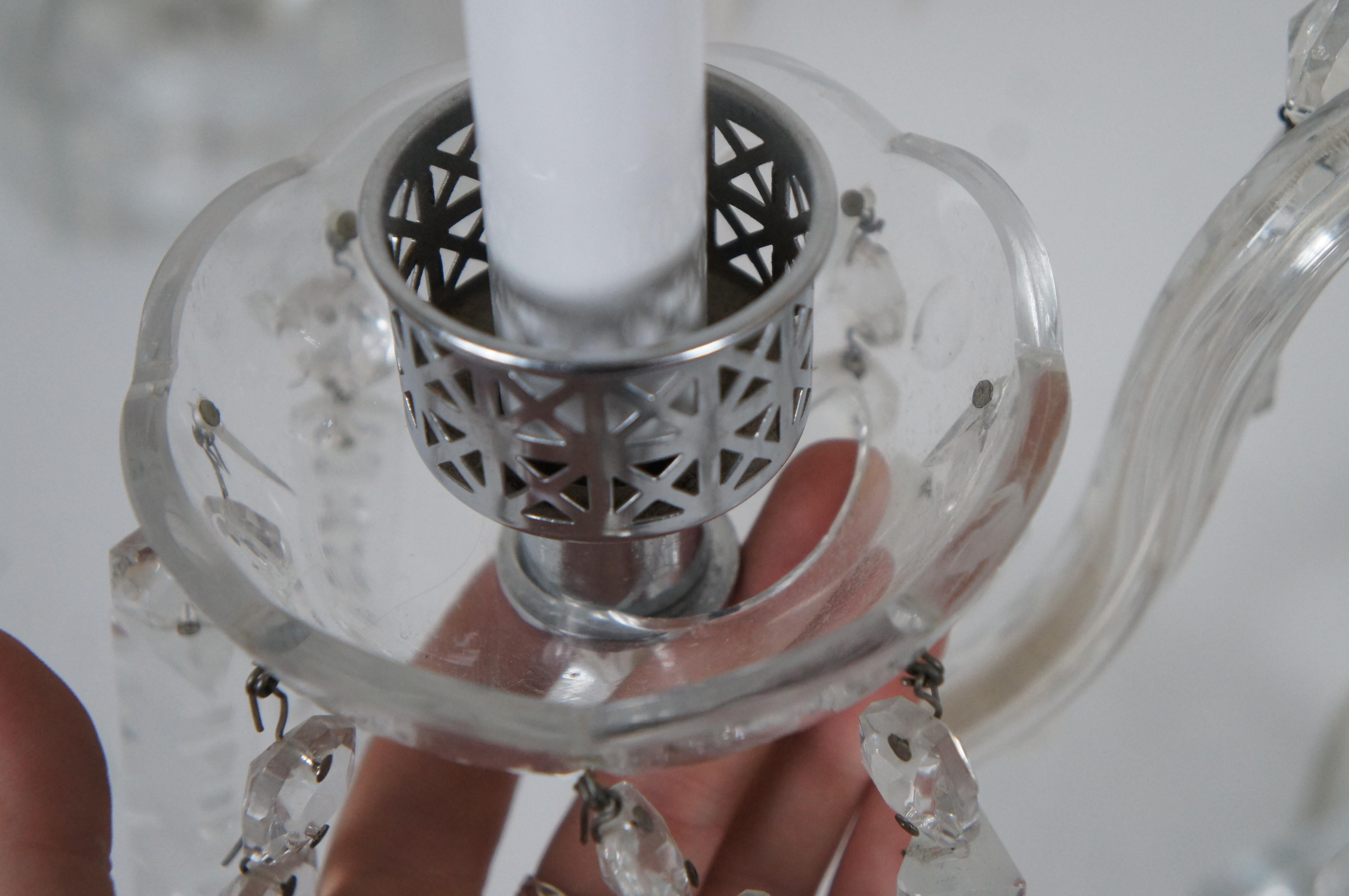 2 Vintage Bohemian Cut Crystal 3 Arm Candelabra Girandole Buffet Table Lamps In Fair Condition In Dayton, OH
