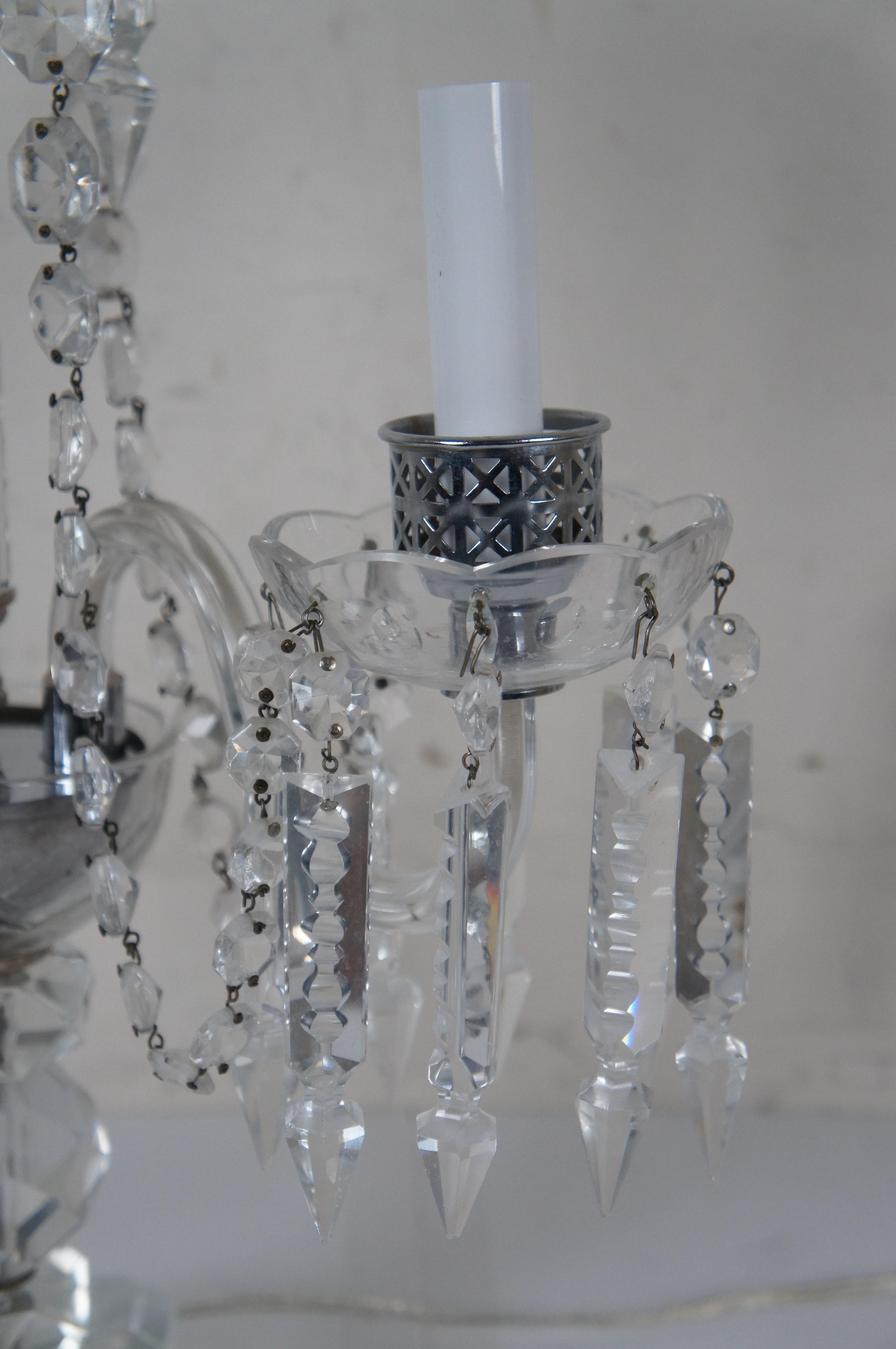 2 Vintage Bohemian Cut Crystal 3 Arm Candelabra Girandole Buffet Table Lamps For Sale 1