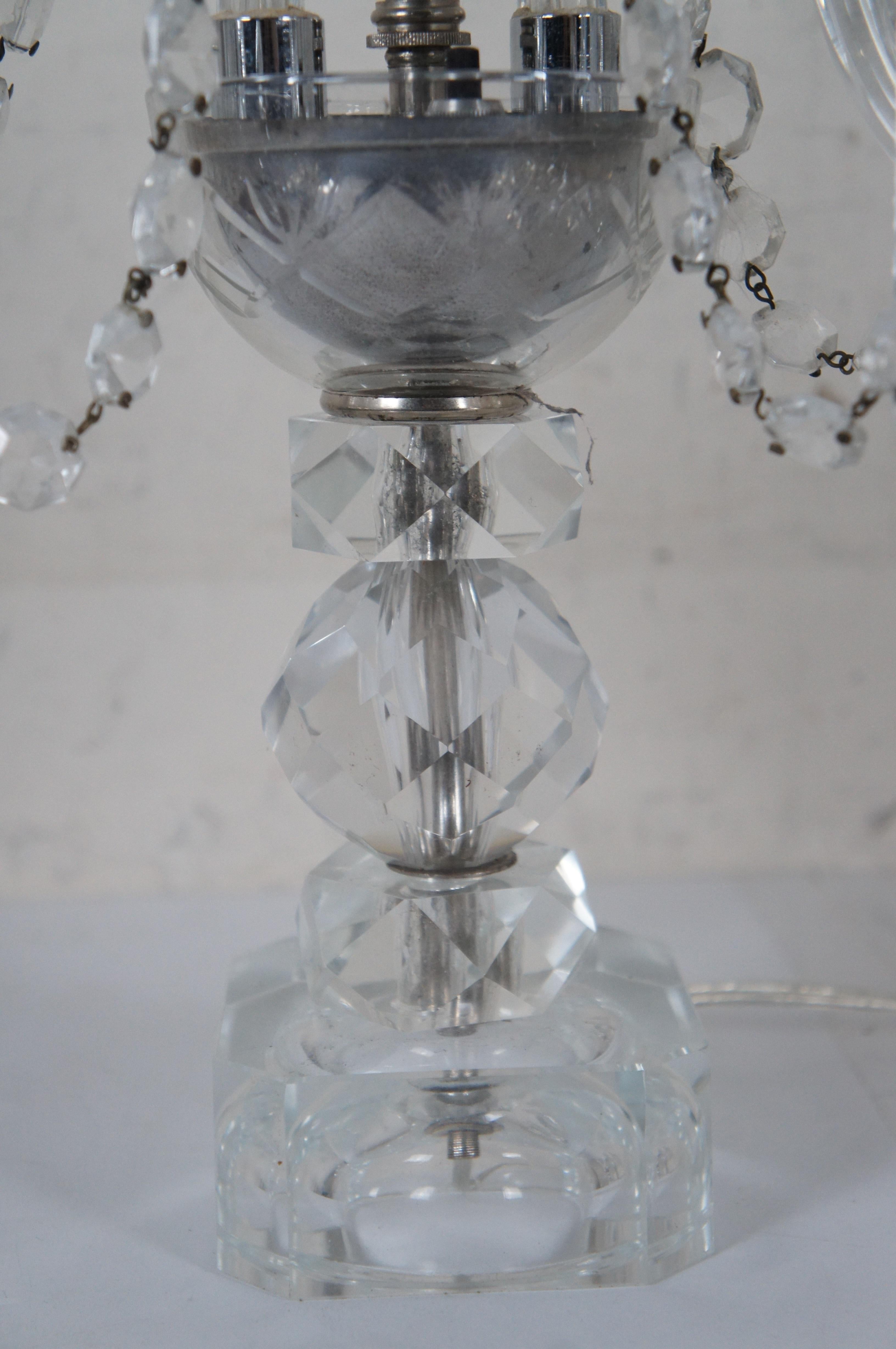 2 Lampes de Table Girandole à 3 Bras Vintage en Cristal Taillé de Bohème 23 Pouces en vente 4