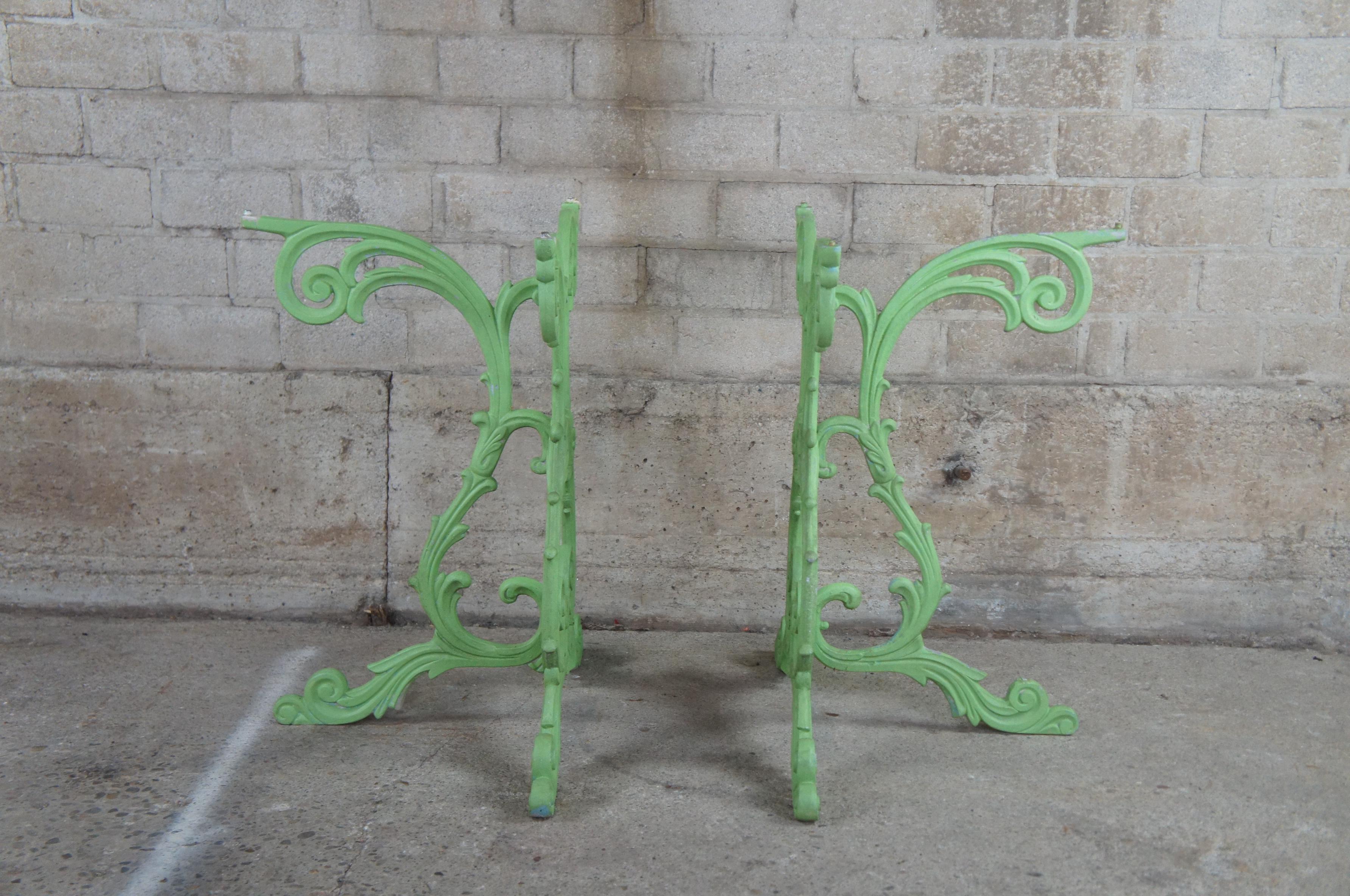 2 Vintage Boho Chic French Demilune Cast Iron & Glass Side Entry Console Tables For Sale 6