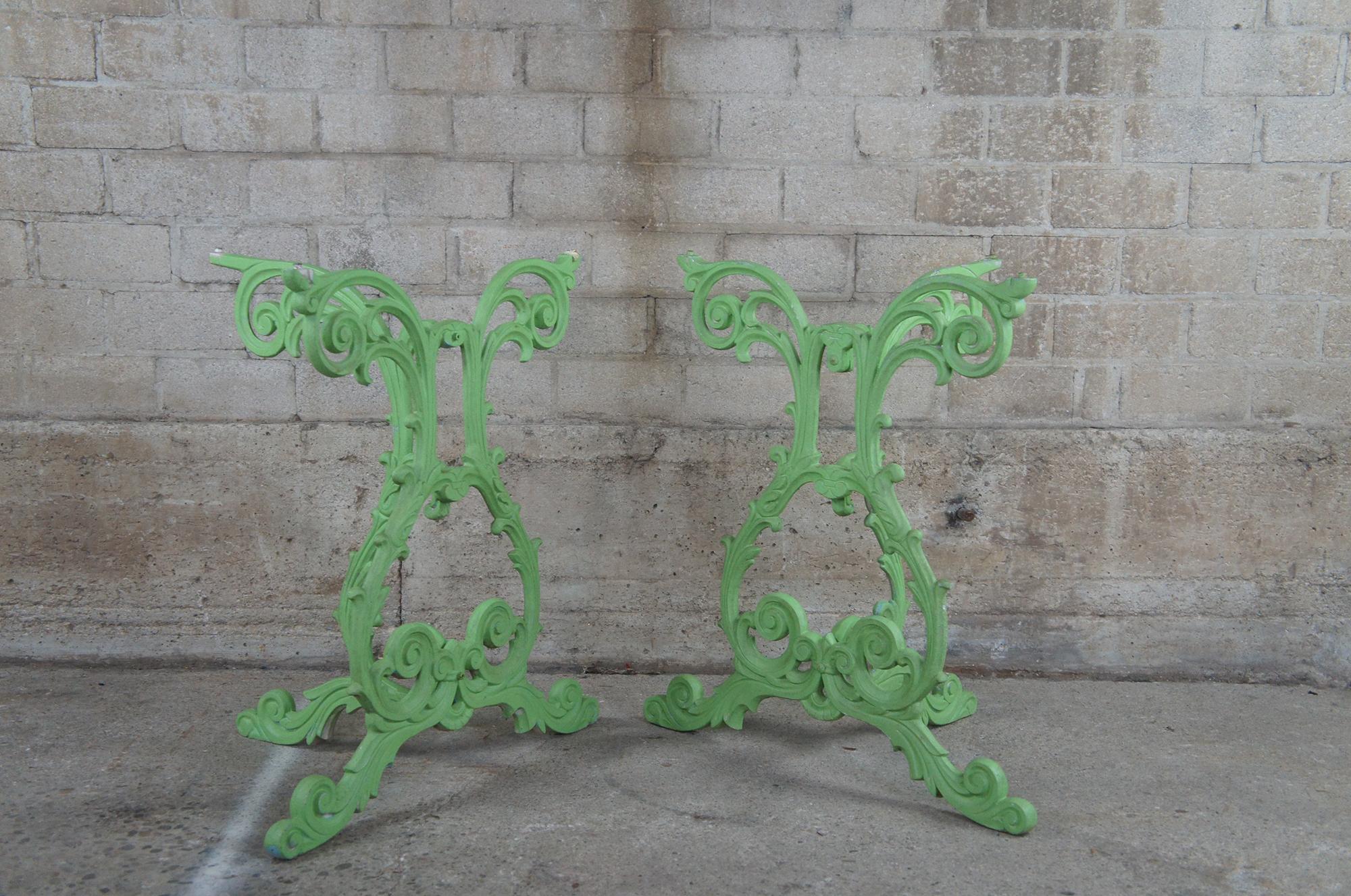 2 Vintage Boho Chic French Demilune Cast Iron & Glass Side Entry Console Tables 7