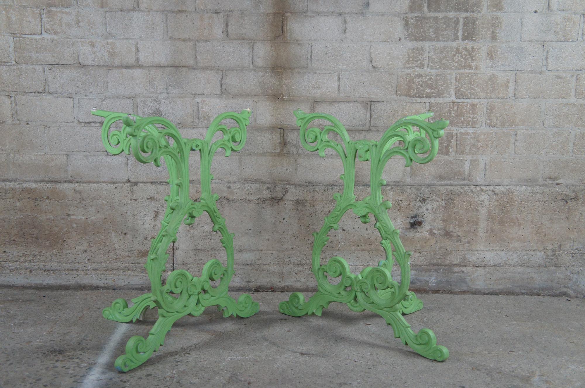 2 Vintage Boho Chic French Demilune Cast Iron & Glass Side Entry Console Tables For Sale 7