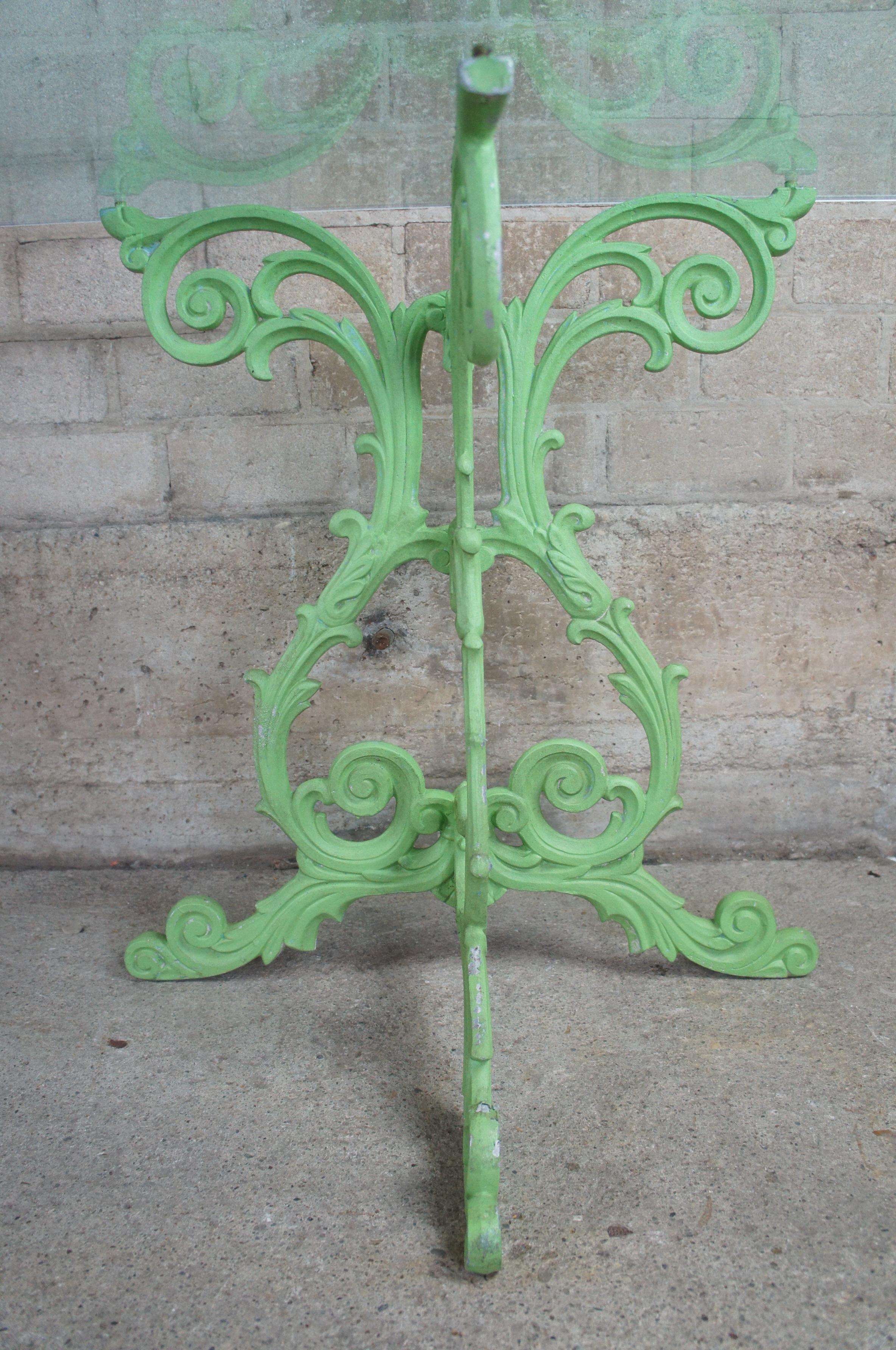20th Century 2 Vintage Boho Chic French Demilune Cast Iron & Glass Side Entry Console Tables