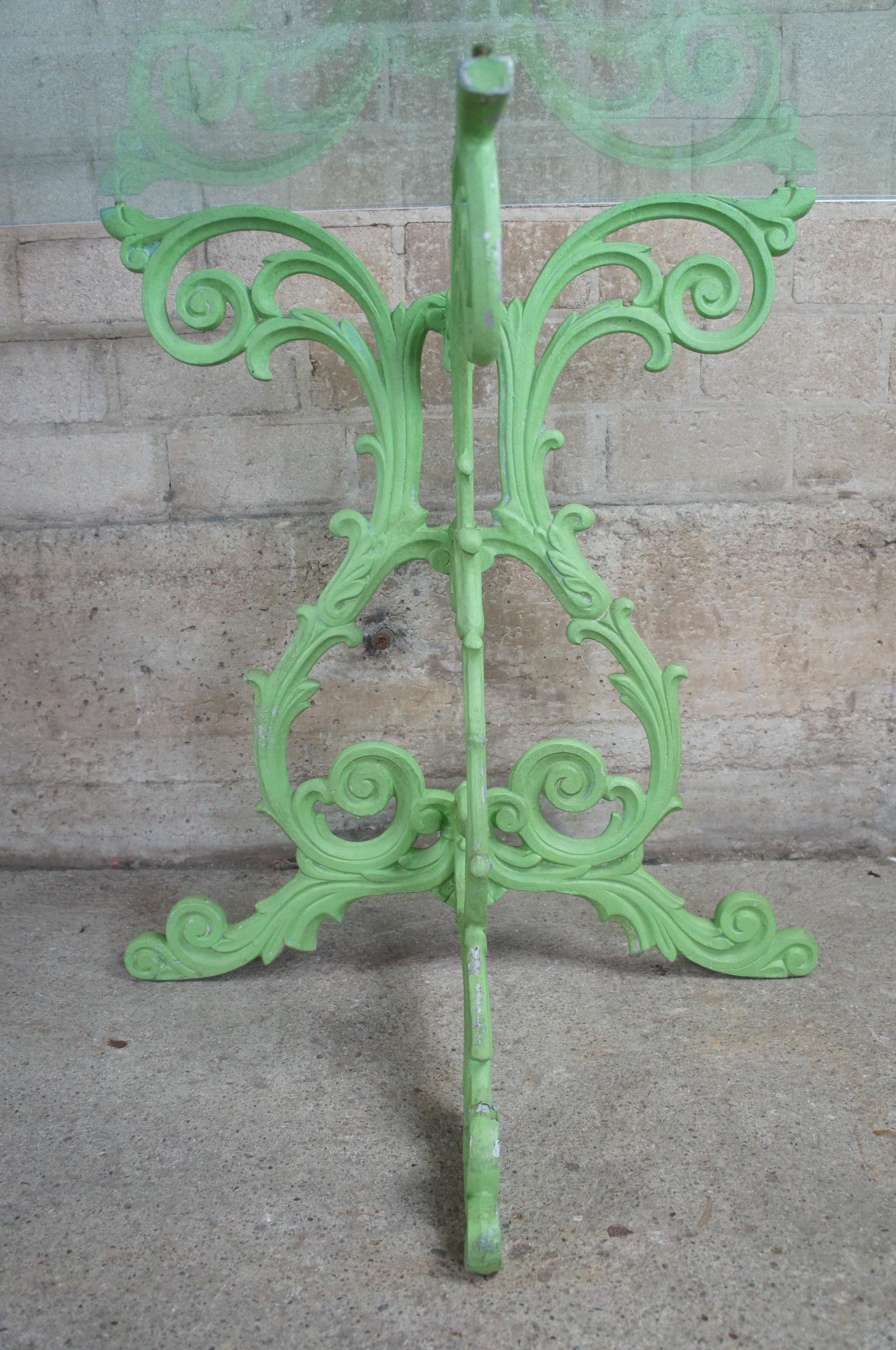 20th Century 2 Vintage Boho Chic French Demilune Cast Iron & Glass Side Entry Console Tables For Sale