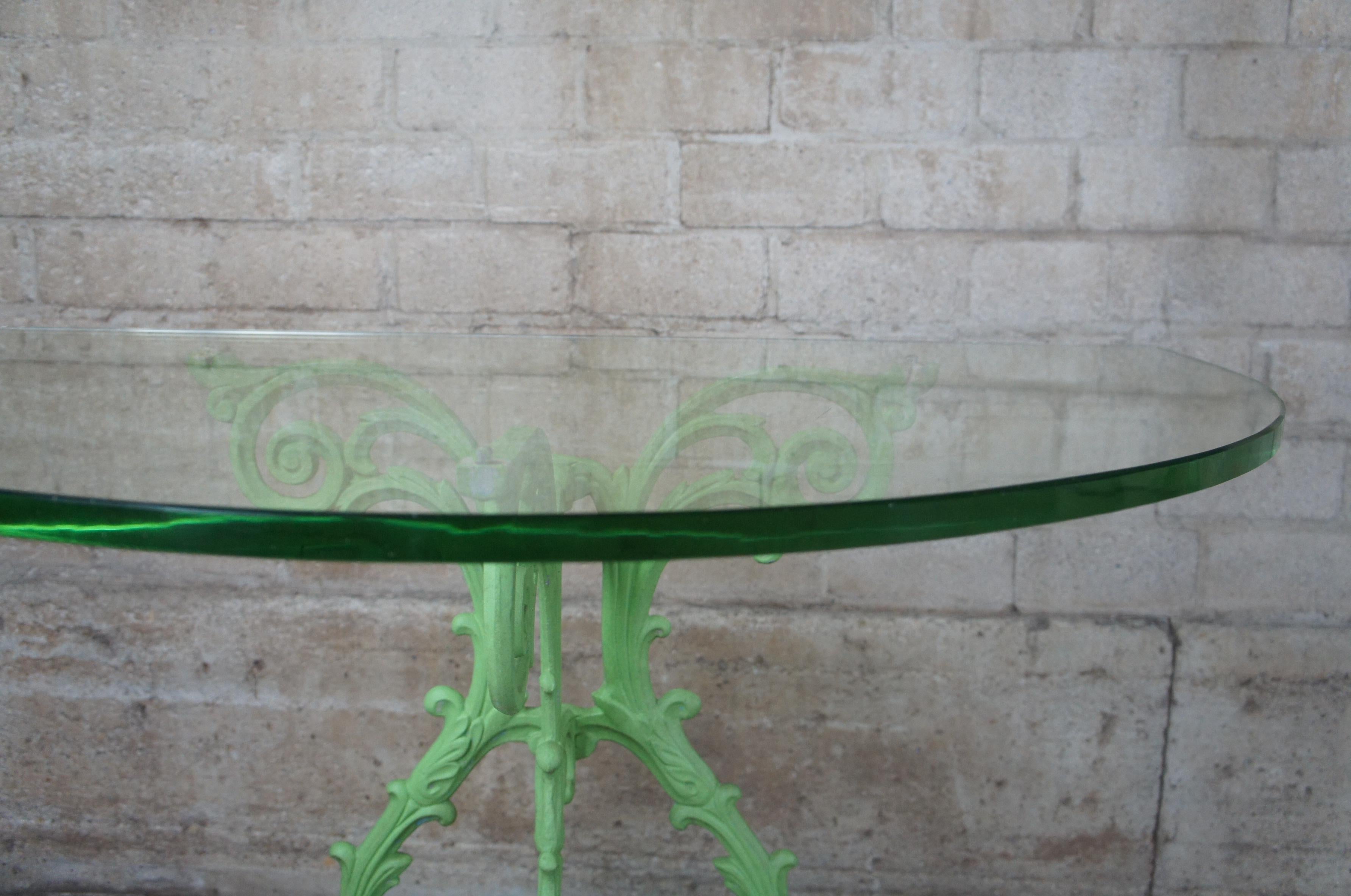 2 Vintage Boho Chic French Demilune Cast Iron & Glass Side Entry Console Tables 1
