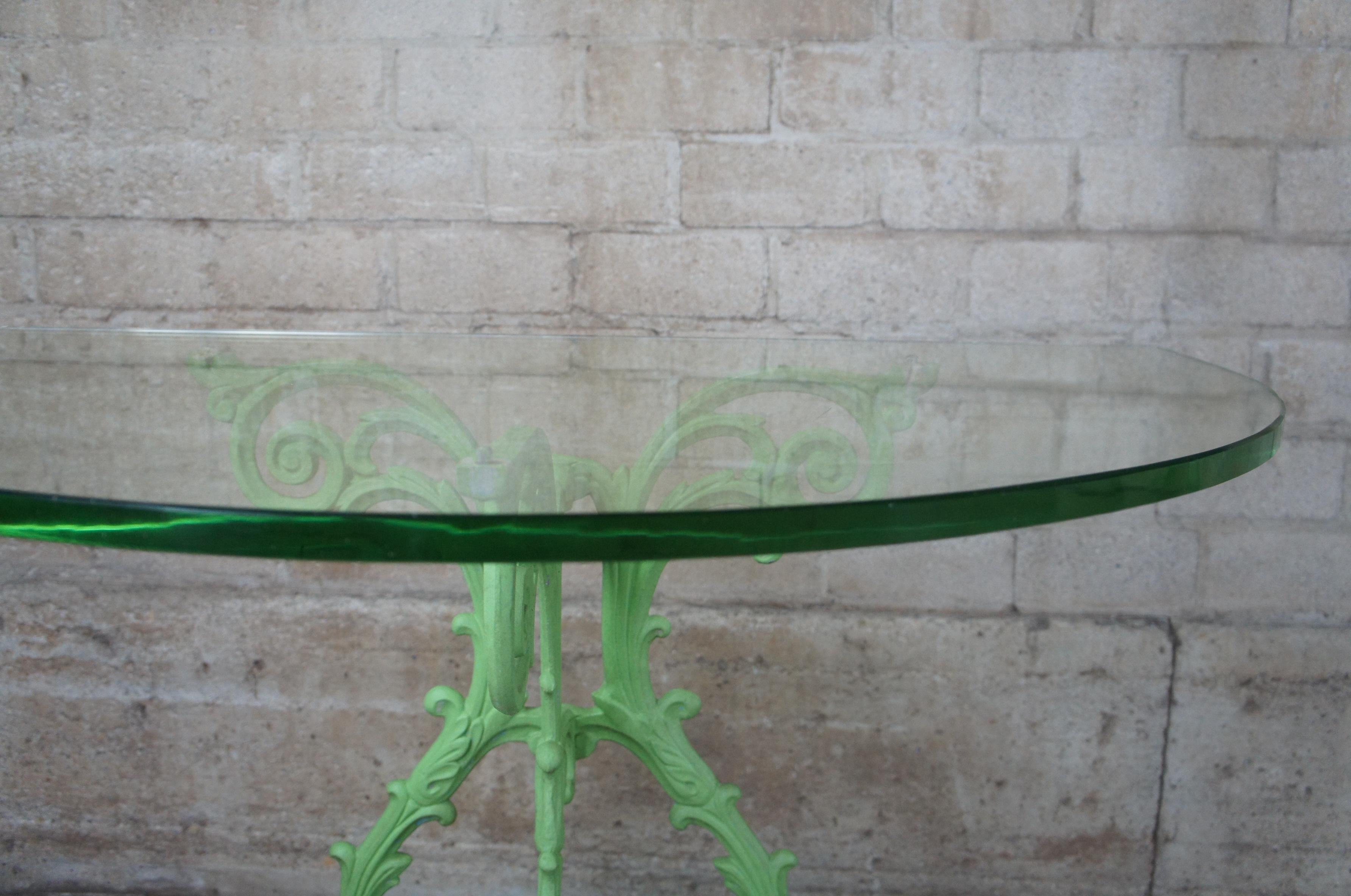 2 Vintage Boho Chic French Demilune Cast Iron & Glass Side Entry Console Tables For Sale 1