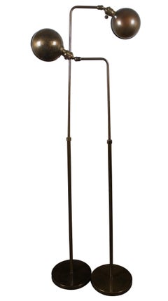 2 Vintage Bryant Brass Adjustable Library Pharmacy Reading Floor Lamps MCM 65"".