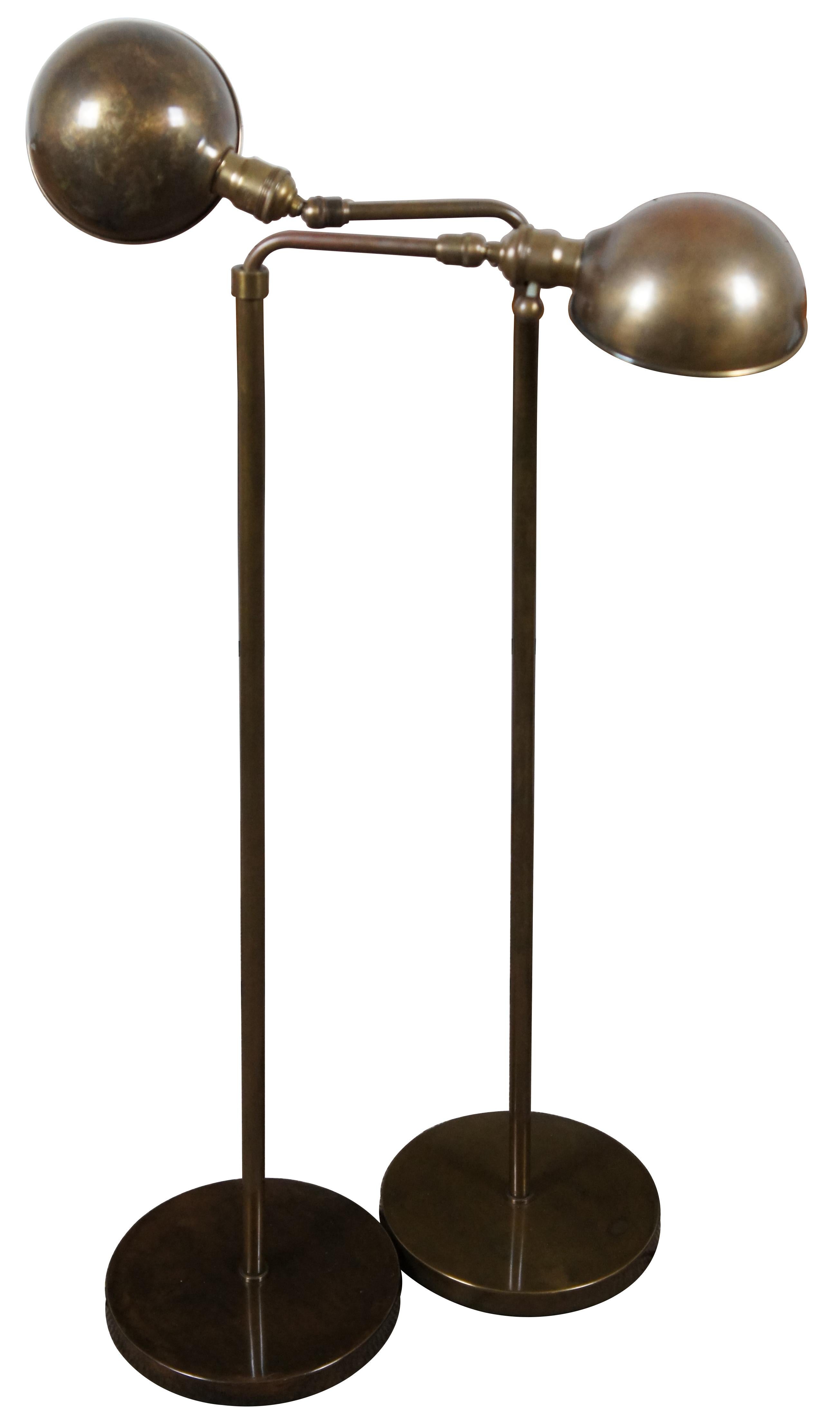 Mid-Century Modern  2 Vintage Bryant Brass Adjustable Library Pharmacy Reading Floor Lamps MCM 65