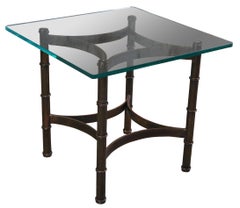 2 Vintage Campaign Style Square Heavy Glass & Iron Side End Accent Tables