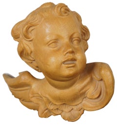 2 Vintage Carved Wood Putto Putti Angel Cherub Head Figural Wall Hanging Busts