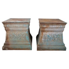 2 Vintage Cast Iron Grecian Garden Pedestals Plinth Stand Urn Base Figures 27"
