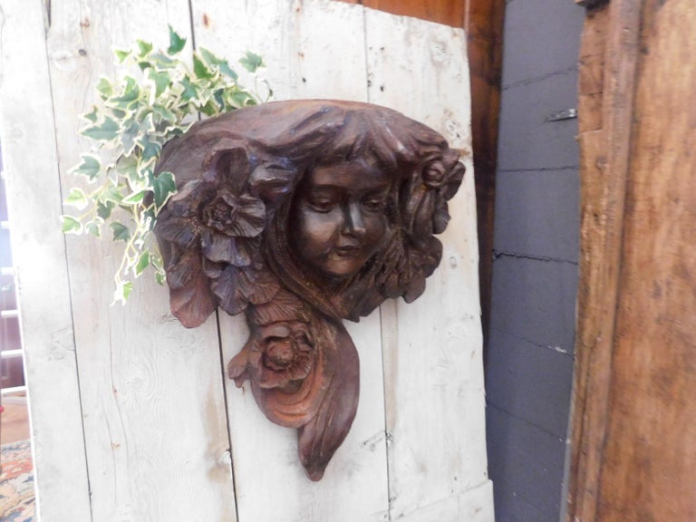 2 Vintage Cast Iron Vases, Liberty with Faces and Flowers, 20th Century