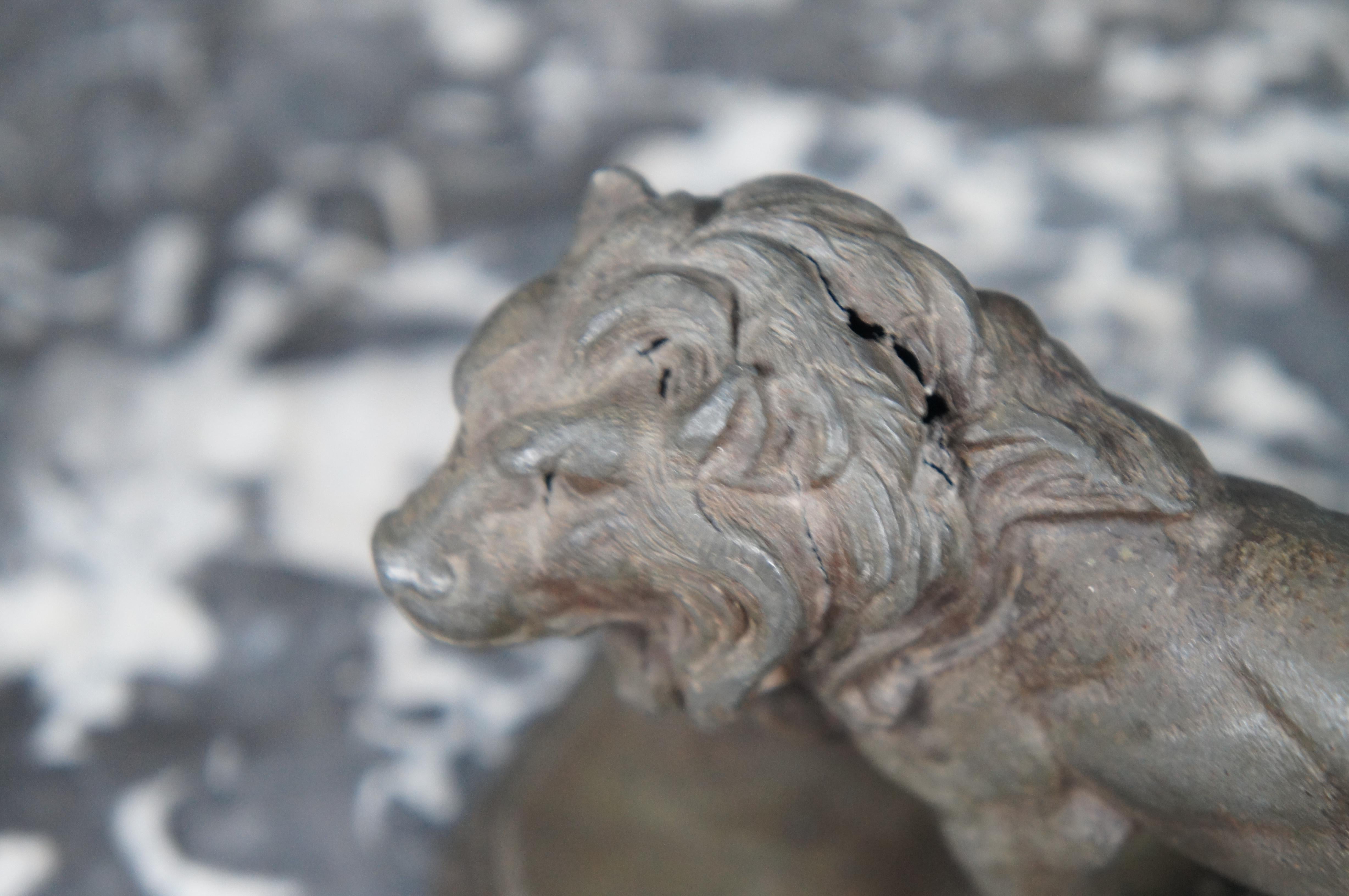2 Vintage Cast Spelter Lion Bookends Paperweight Figurine Sculpture After Valton 7