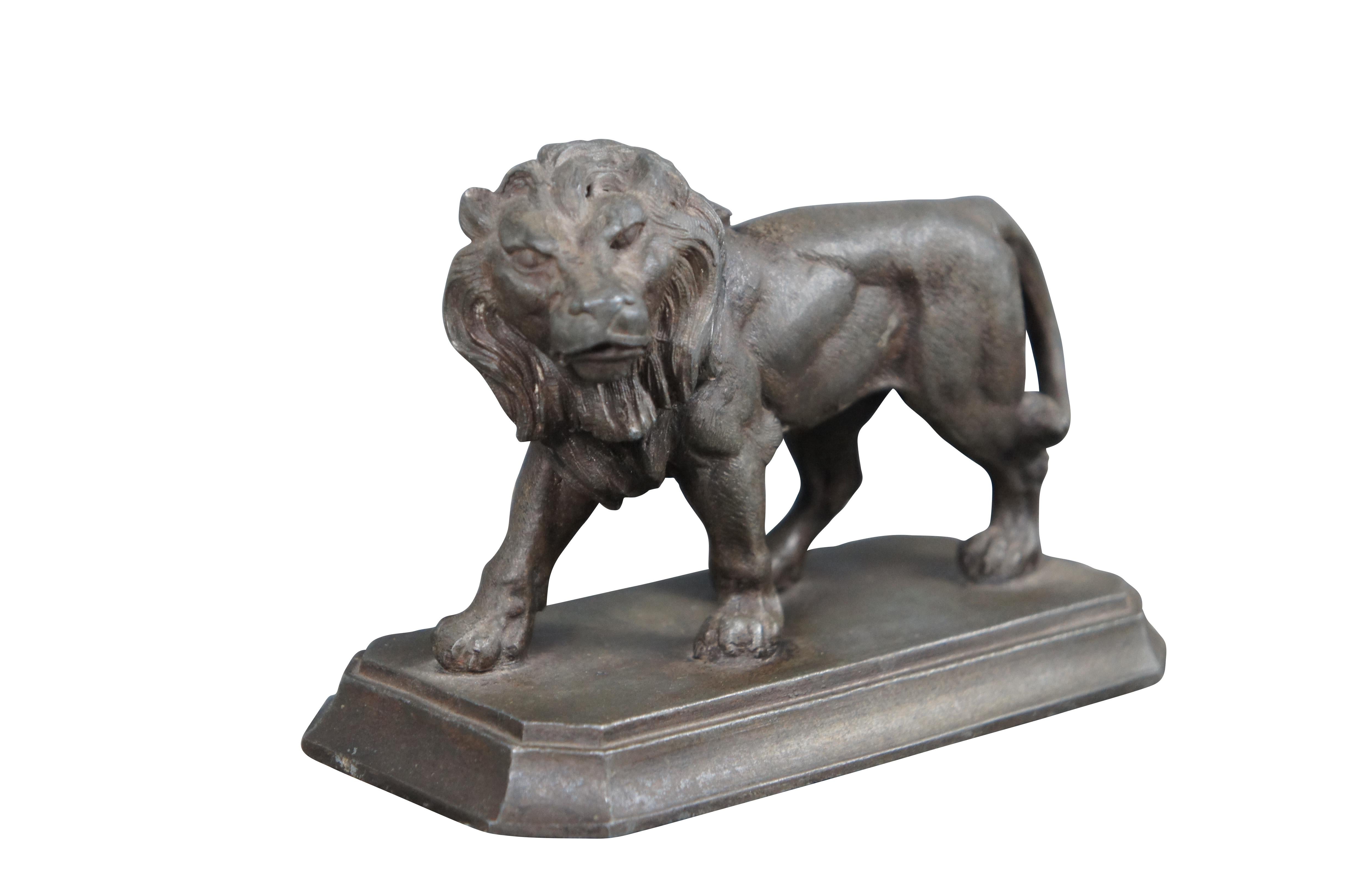 2 Vintage Cast Spelter Lion Bookends Paperweight Figurine Sculpture After Valton In Good Condition In Dayton, OH
