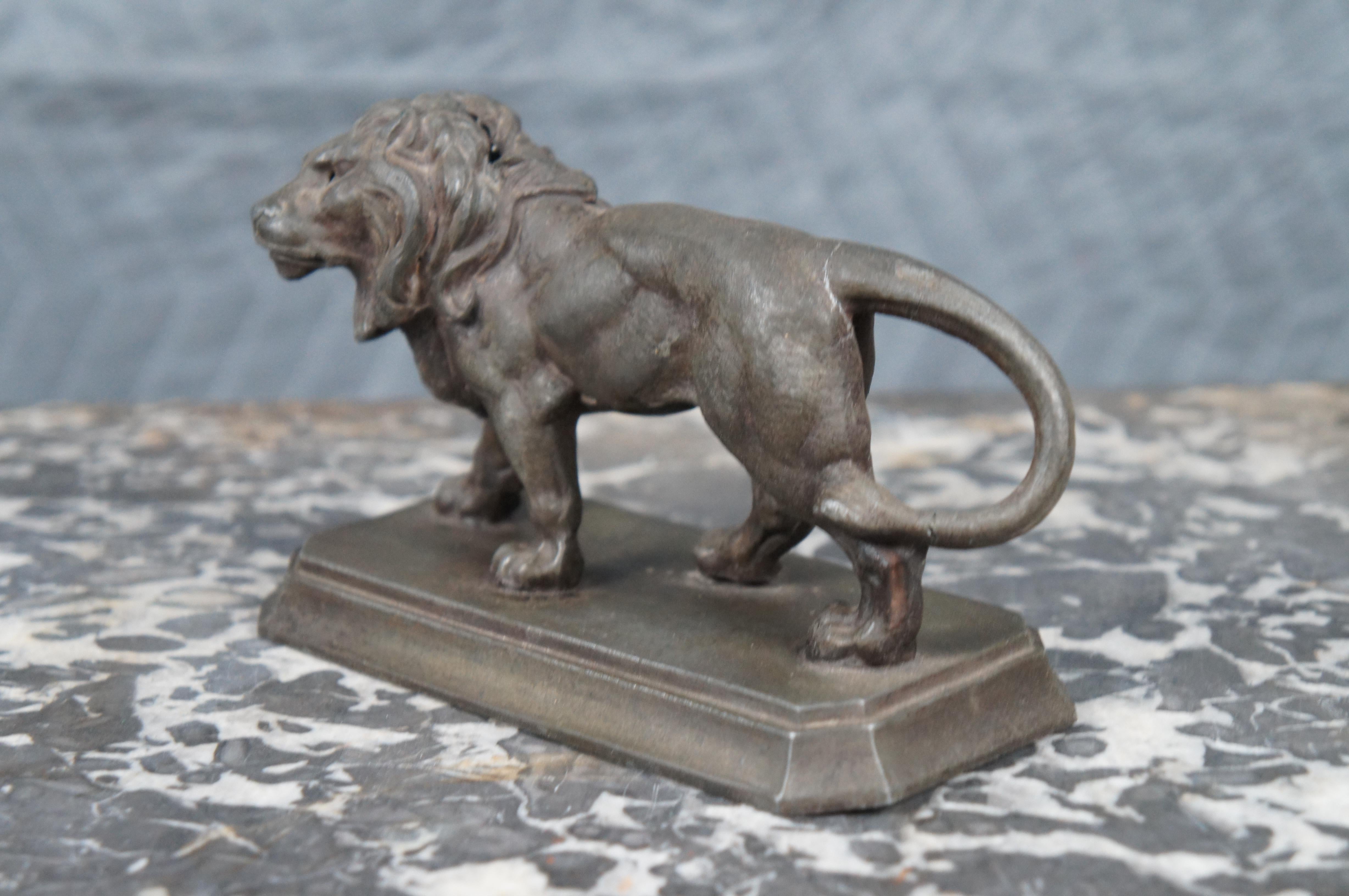 20th Century 2 Vintage Cast Spelter Lion Bookends Paperweight Figurine Sculpture After Valton