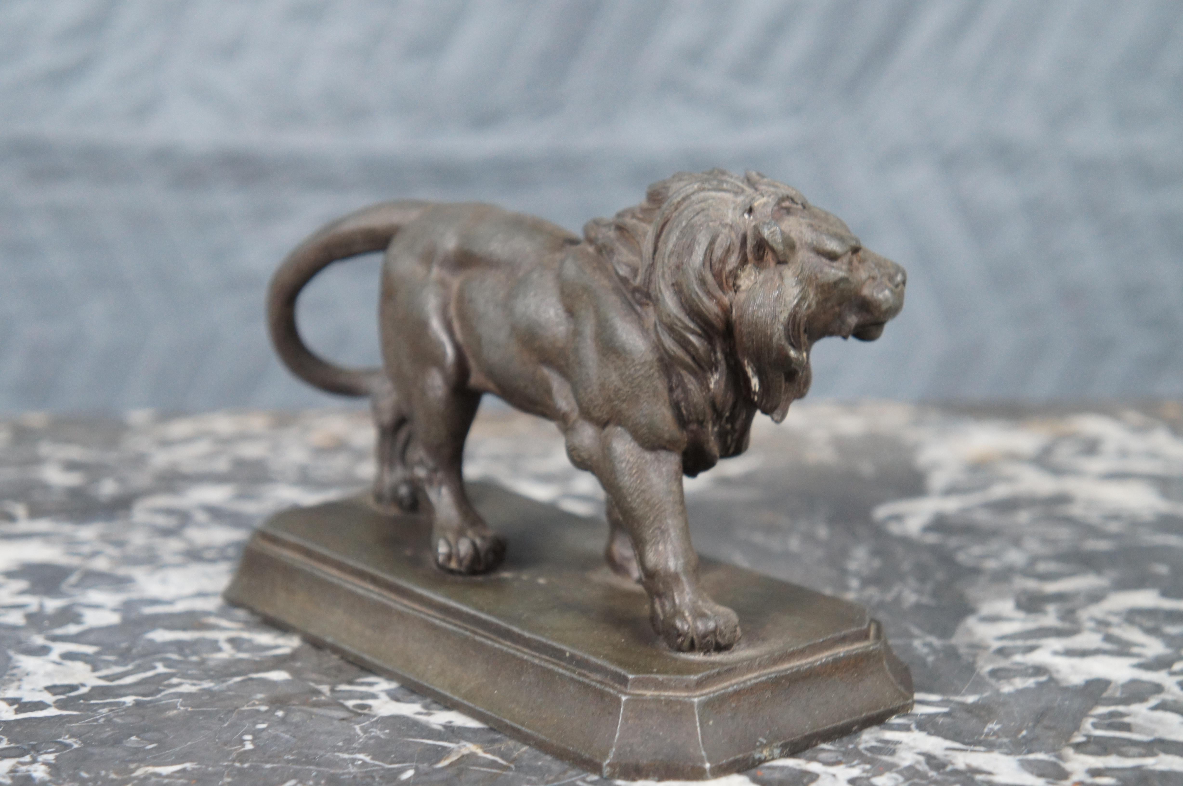 2 Vintage Cast Spelter Lion Bookends Paperweight Figurine Sculpture After Valton 2