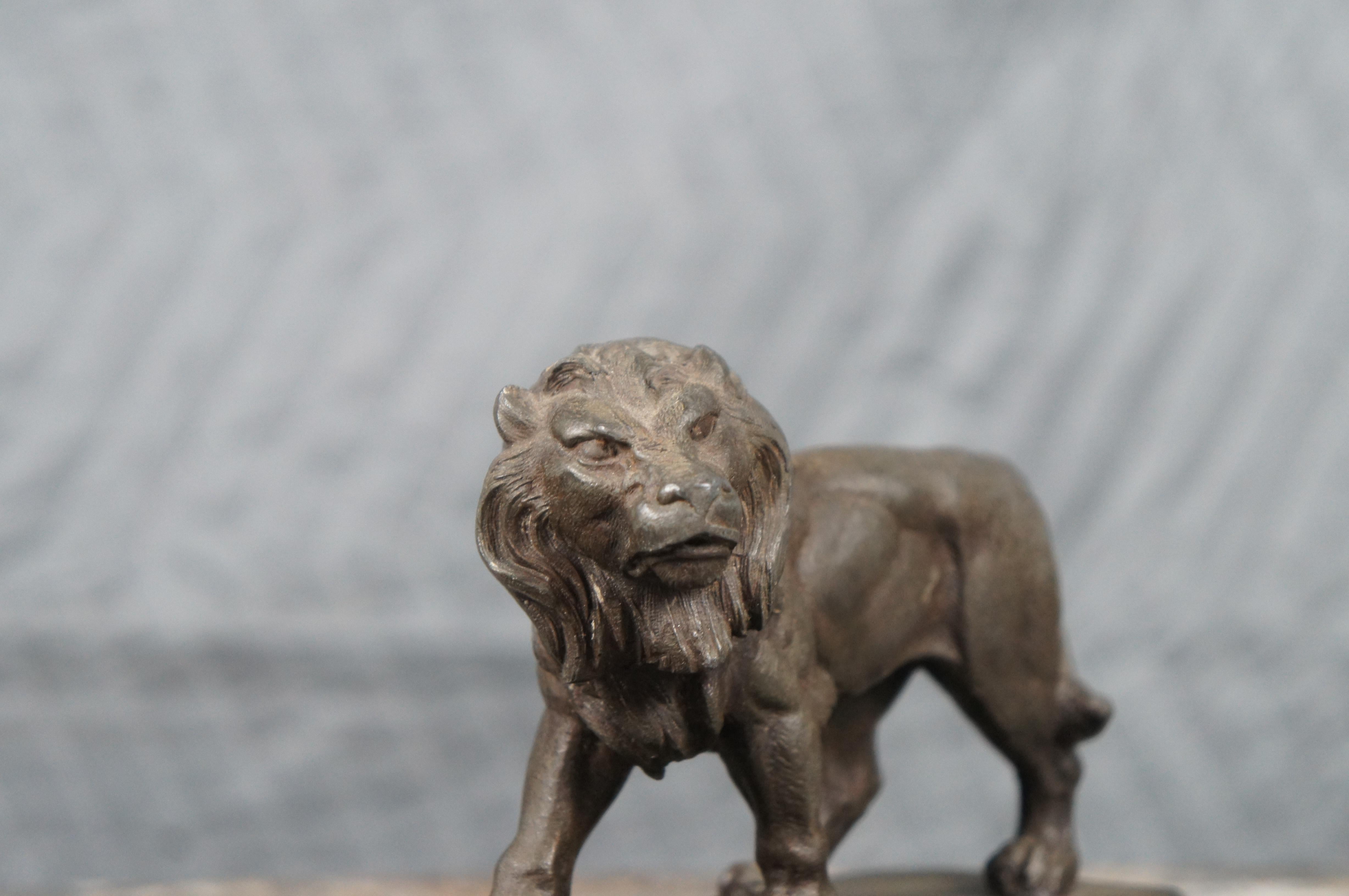 2 Vintage Cast Spelter Lion Bookends Paperweight Figurine Sculpture After Valton 3