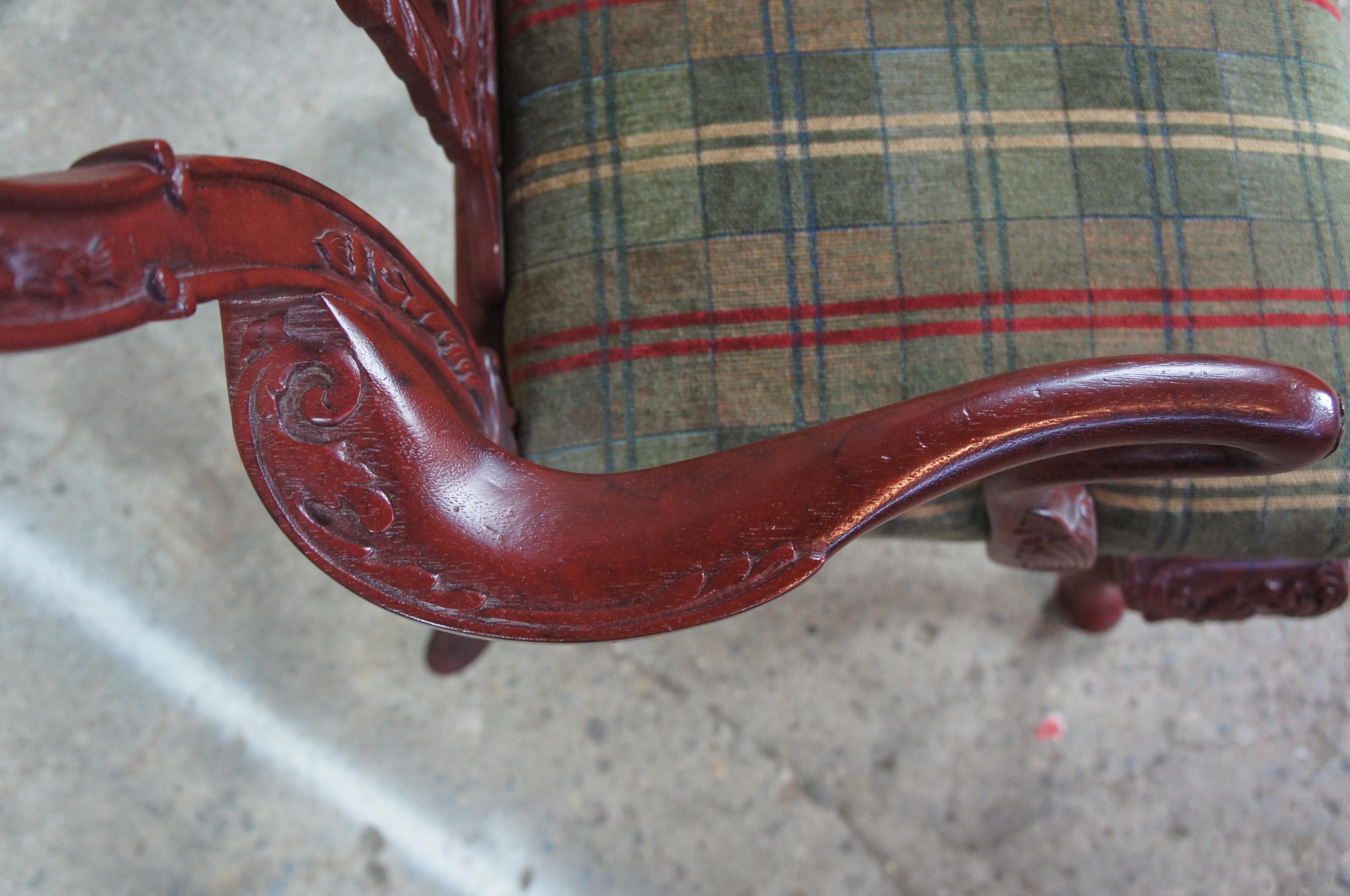 Upholstery 2 Vintage Century Furniture Chippendale Gooseneck Red Mahogany Arm Accent Chairs For Sale