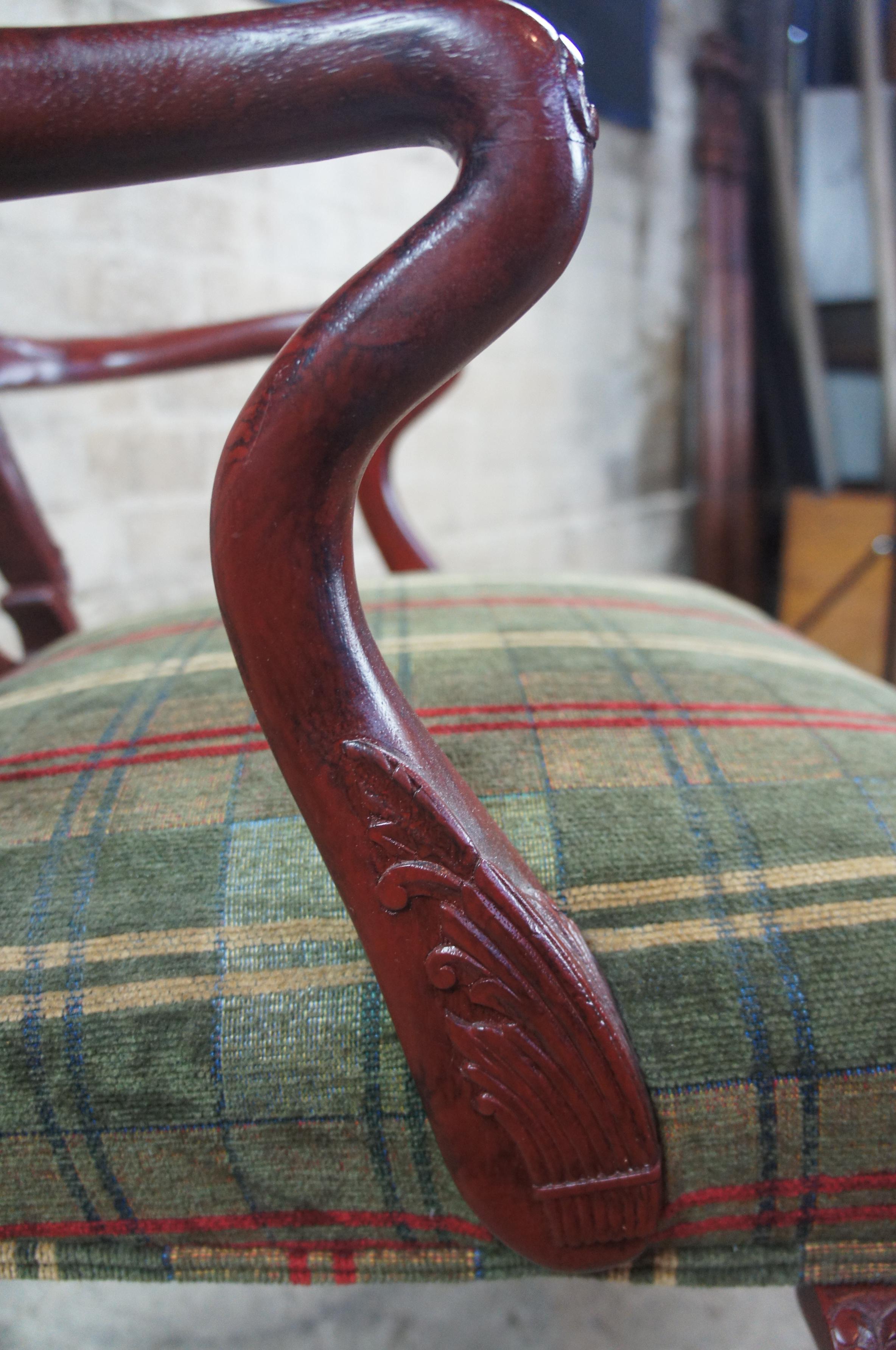2 Vintage Century Furniture Chippendale Gooseneck Red Mahogany Arm Accent Chairs For Sale 1