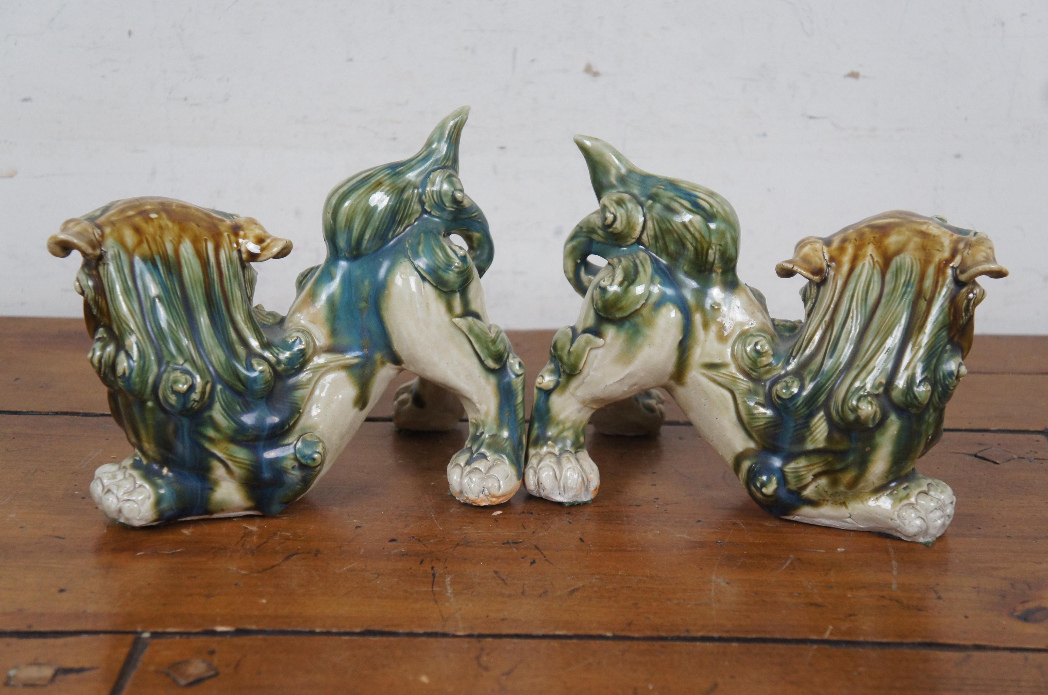 20th Century 2 Vintage Ceramic Okinawa Shishi Shisa Guardain Lion Fu Foo Dog Figurines 8