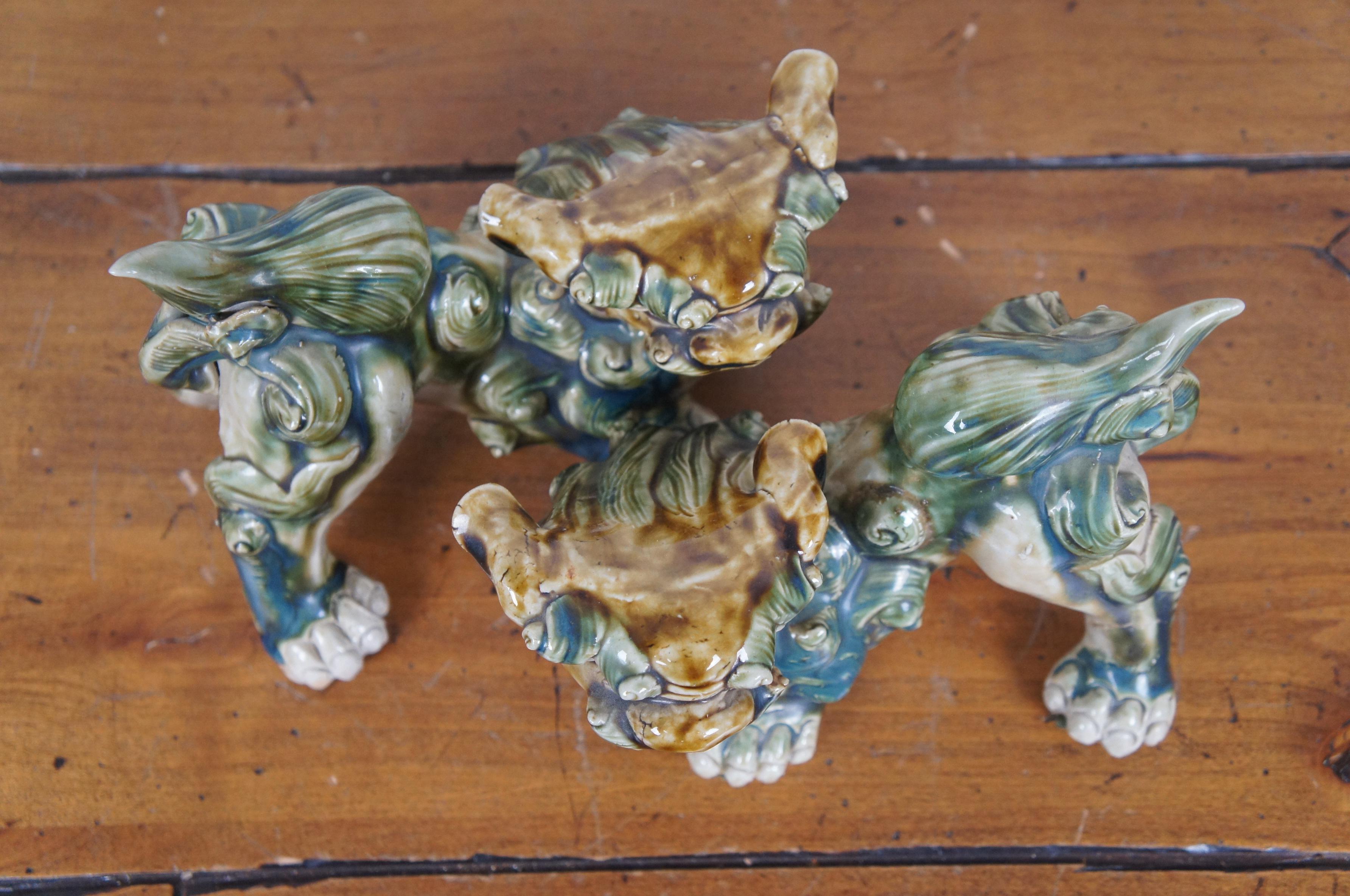 2 Vintage Ceramic Okinawa Shishi Shisa Guardain Lion Fu Foo Dog Figurines 8