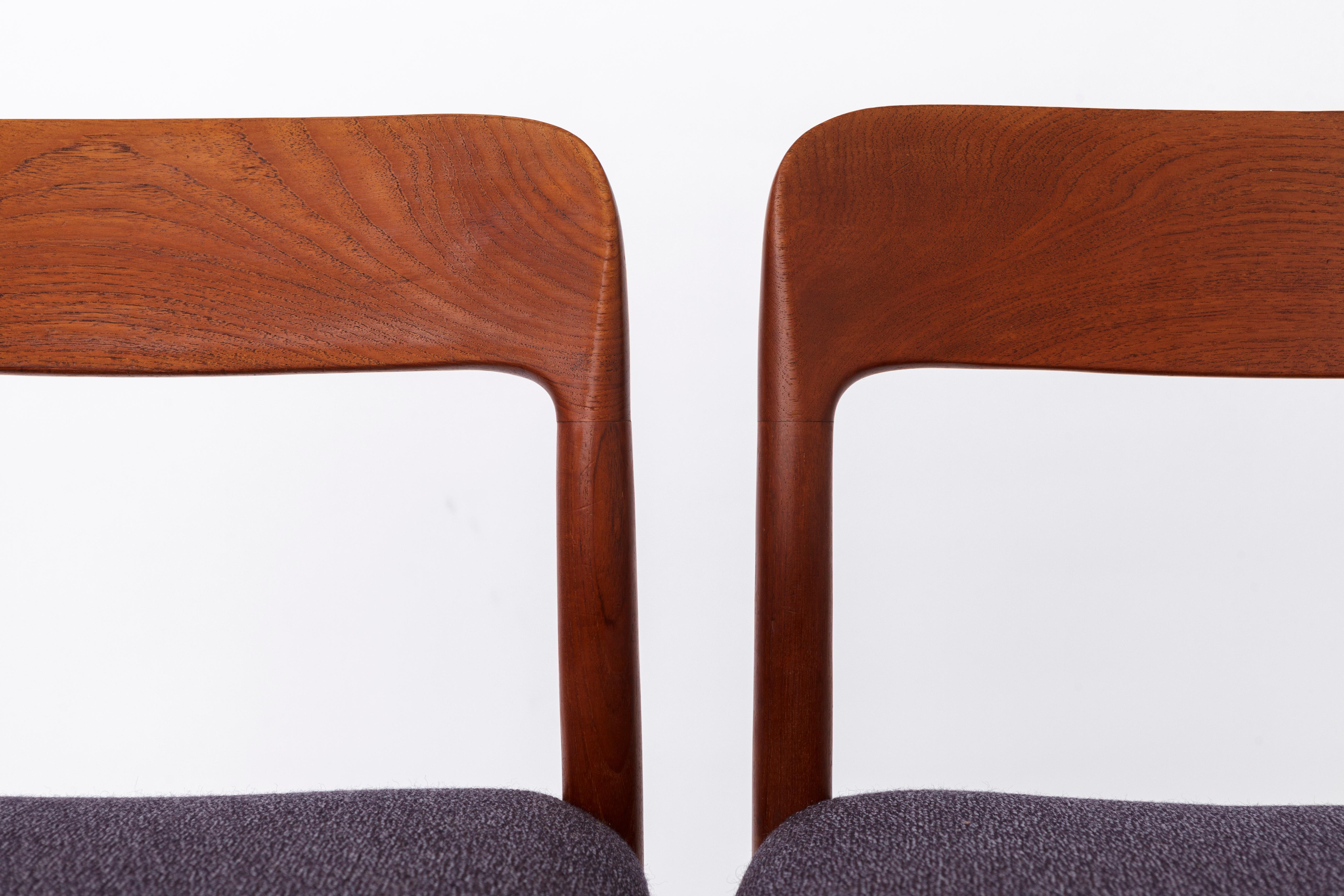 2 Vintage Chairs Niels Moller, Model 75, Teak, 1950s, Danish Vintage For Sale 3