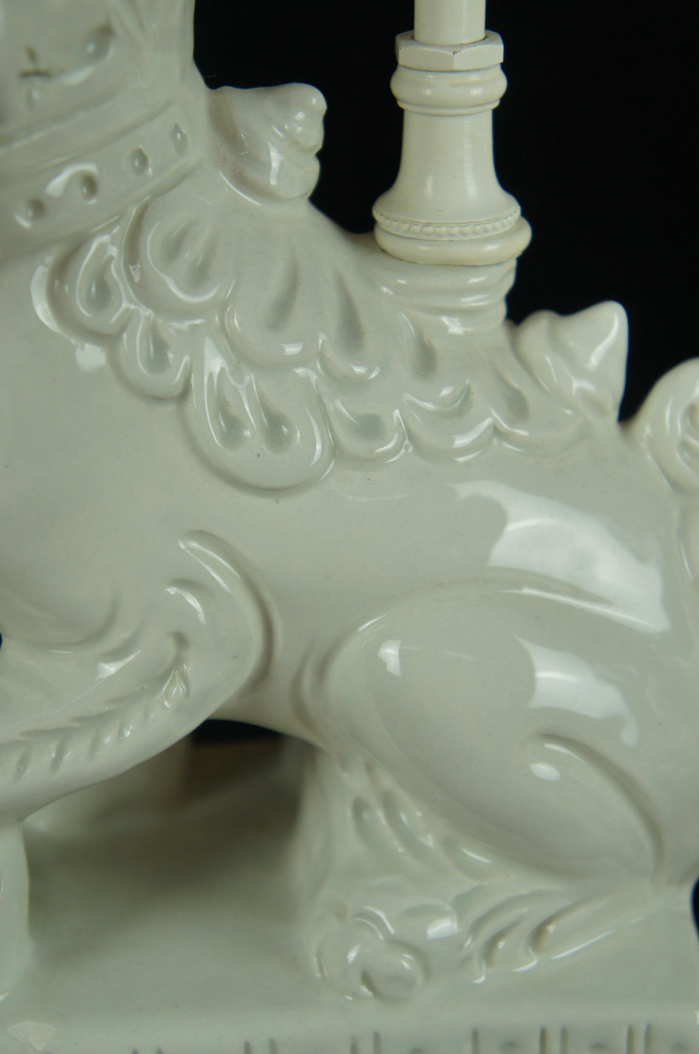 2 Vintage Chinese Blanc De Chine White Dehua Porcelain Foo Fu Dog Lamps For Sale 3